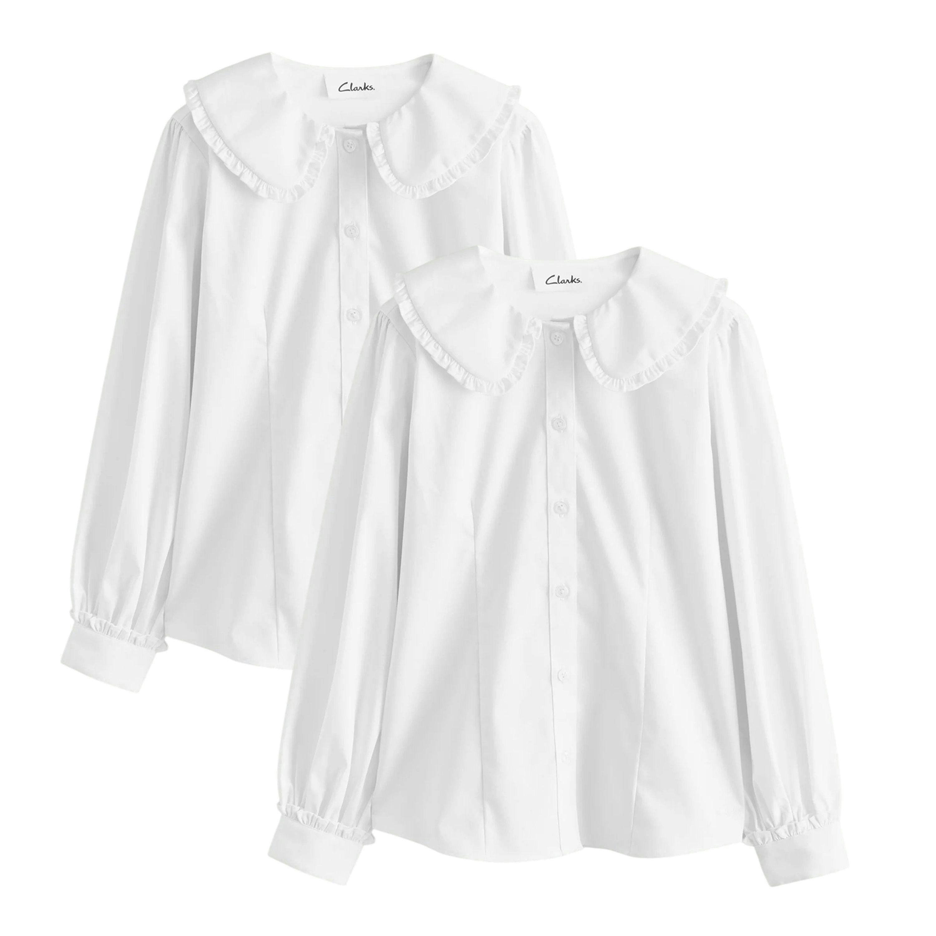 Clarks Girls Frill Collar Long-Sleeved Shirt (Pack of 2) — White