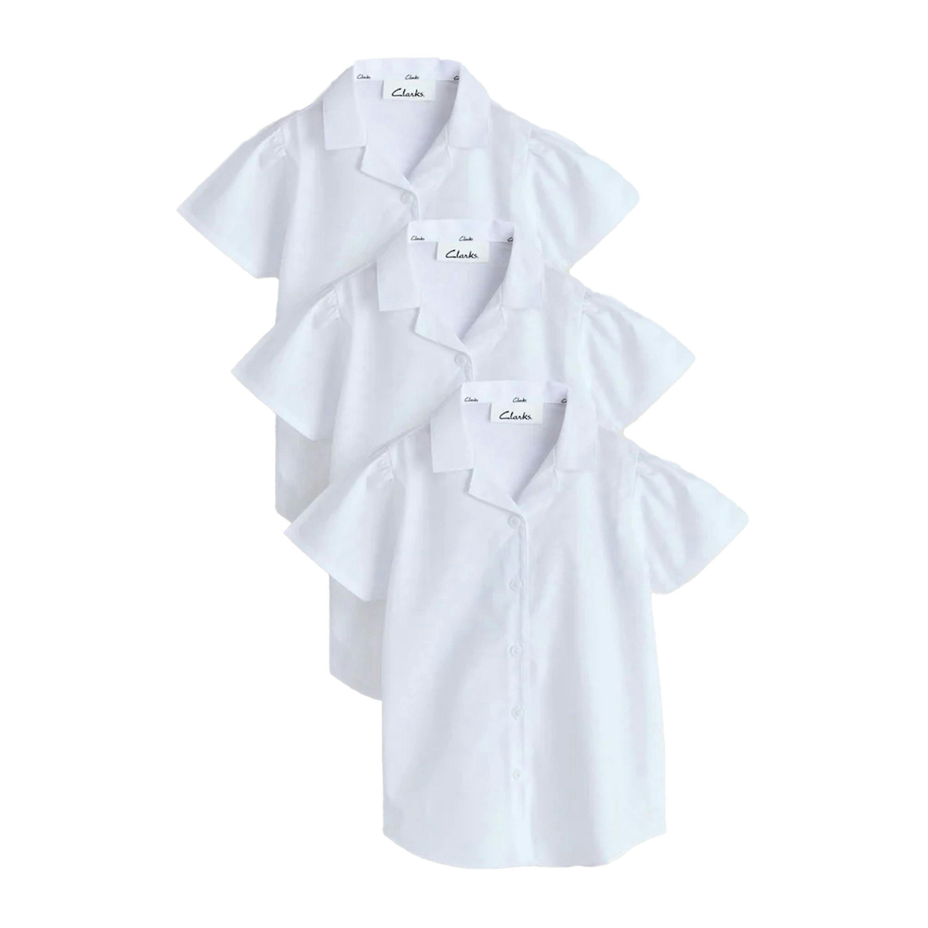 Clarks Girls Revere Collar Short-Sleeved School Shirt (Pack of 3) , view 1 of 3