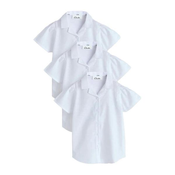 Clarks Girls Revere Collar Short-Sleeved School Shirt (Pack of 3) — White