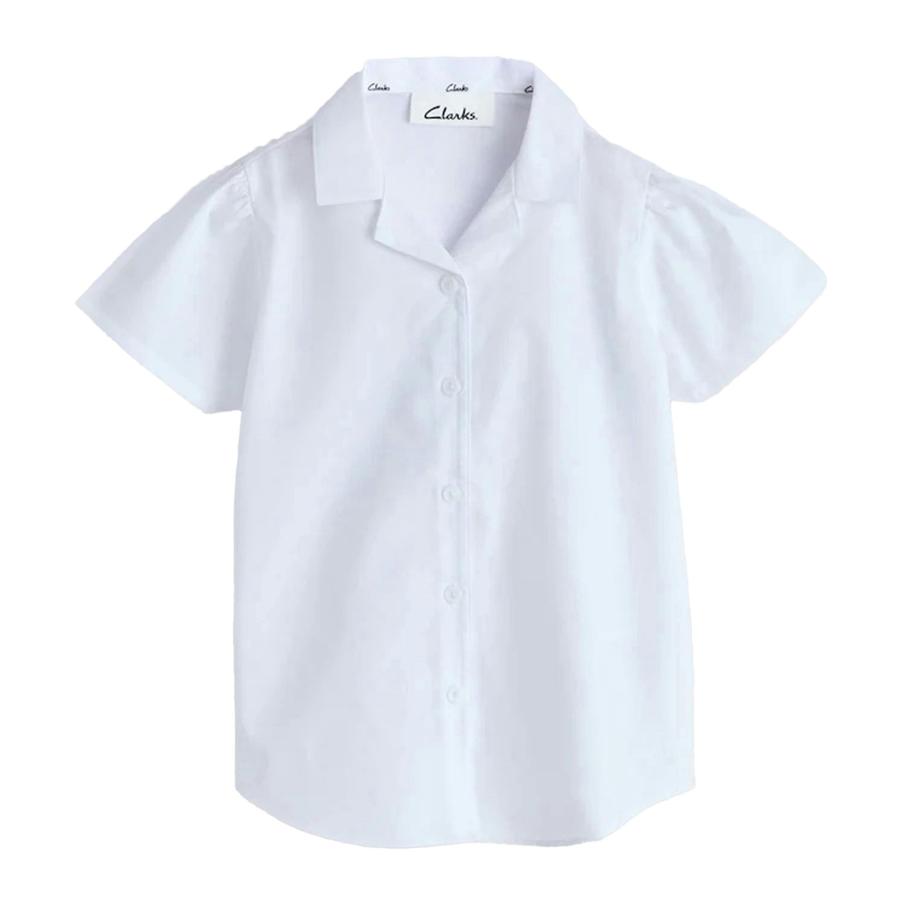Clarks Girls Revere Collar Short-Sleeved School Shirt (Pack of 3) — White