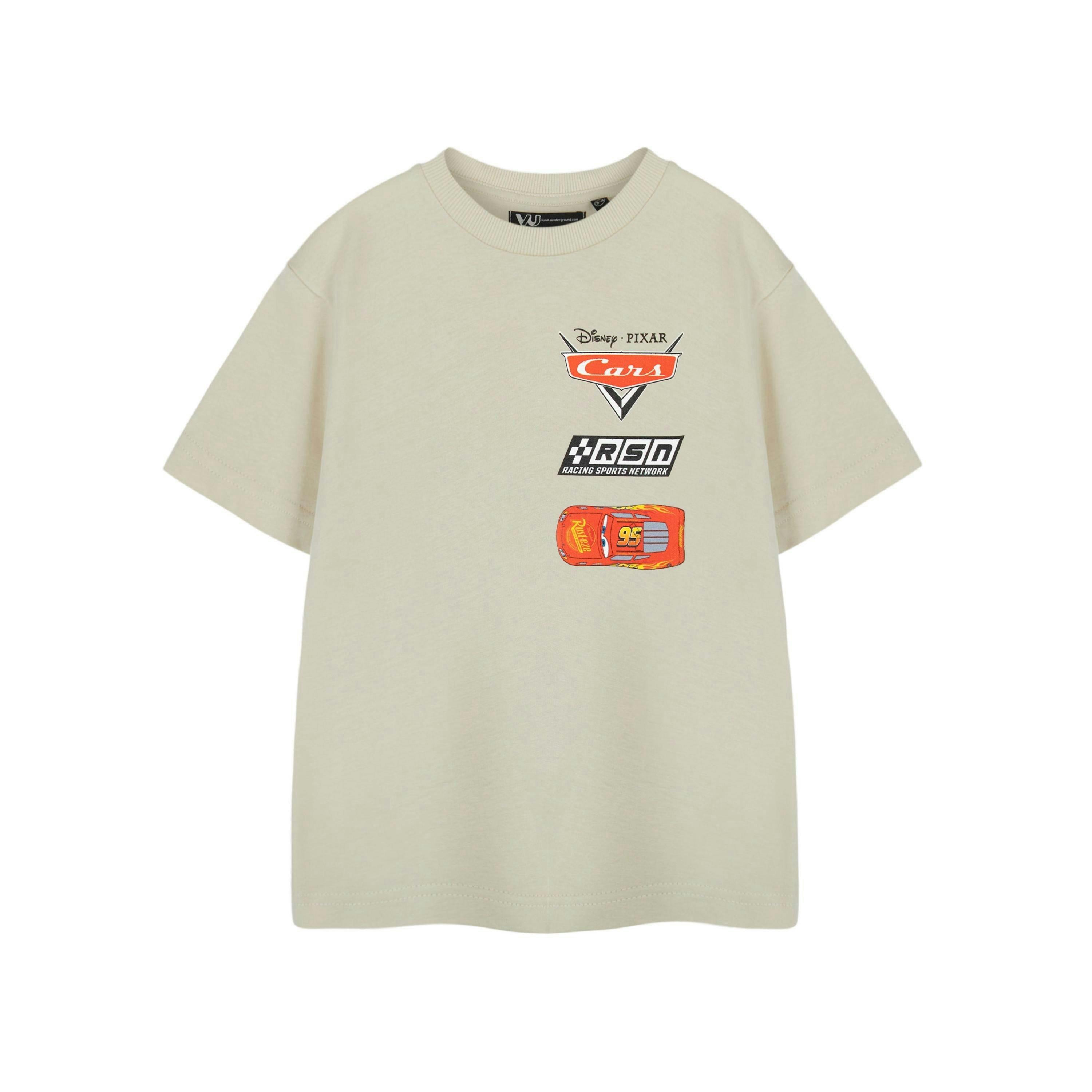 Disney Cars Boys Beige Racing Sports Network Short Sleeved T-Shirt by Vanilla Underground , view 1 of 1