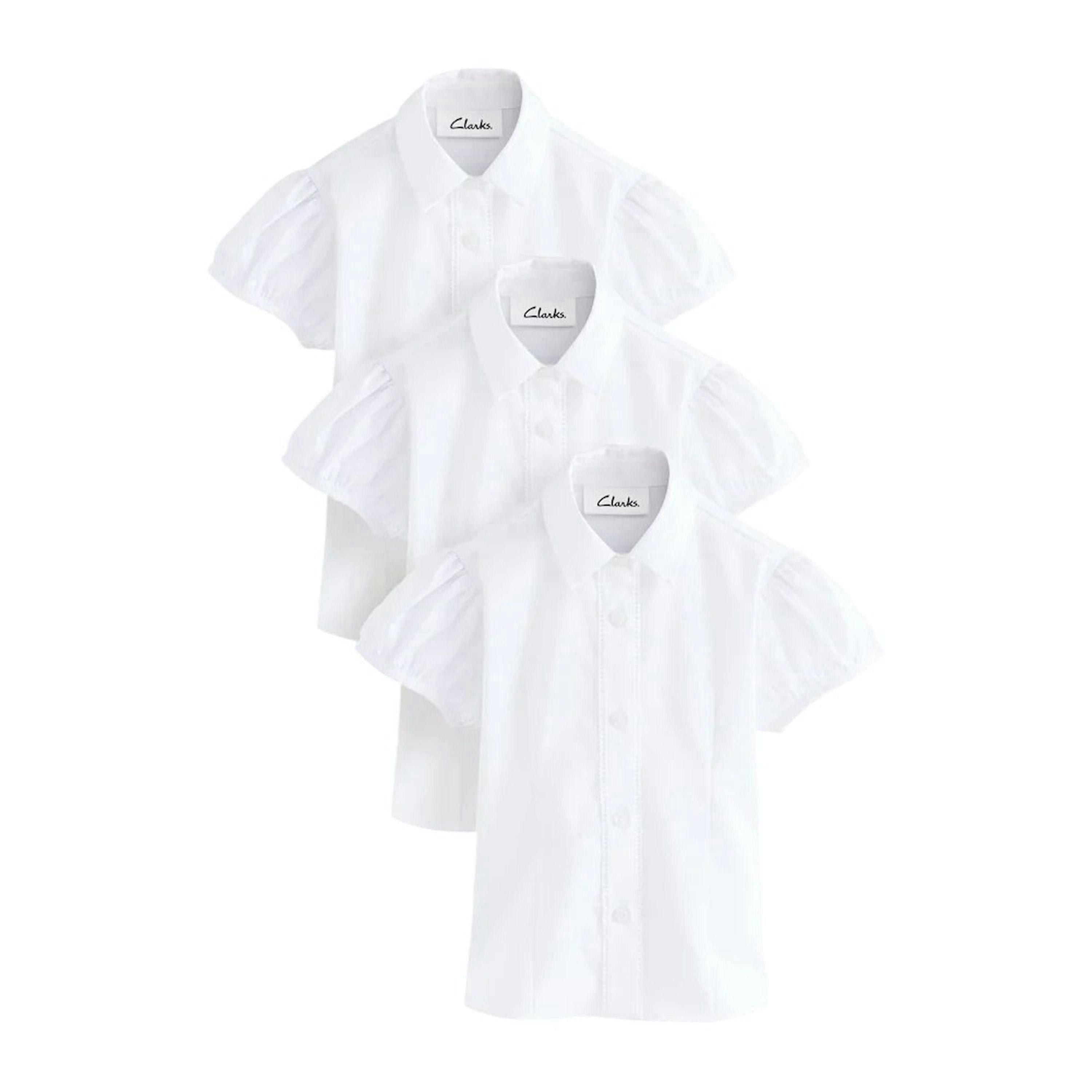 Clarks Girls Fitted Puff Sleeve School Shirt (Pack of 3) , view 1 of 3