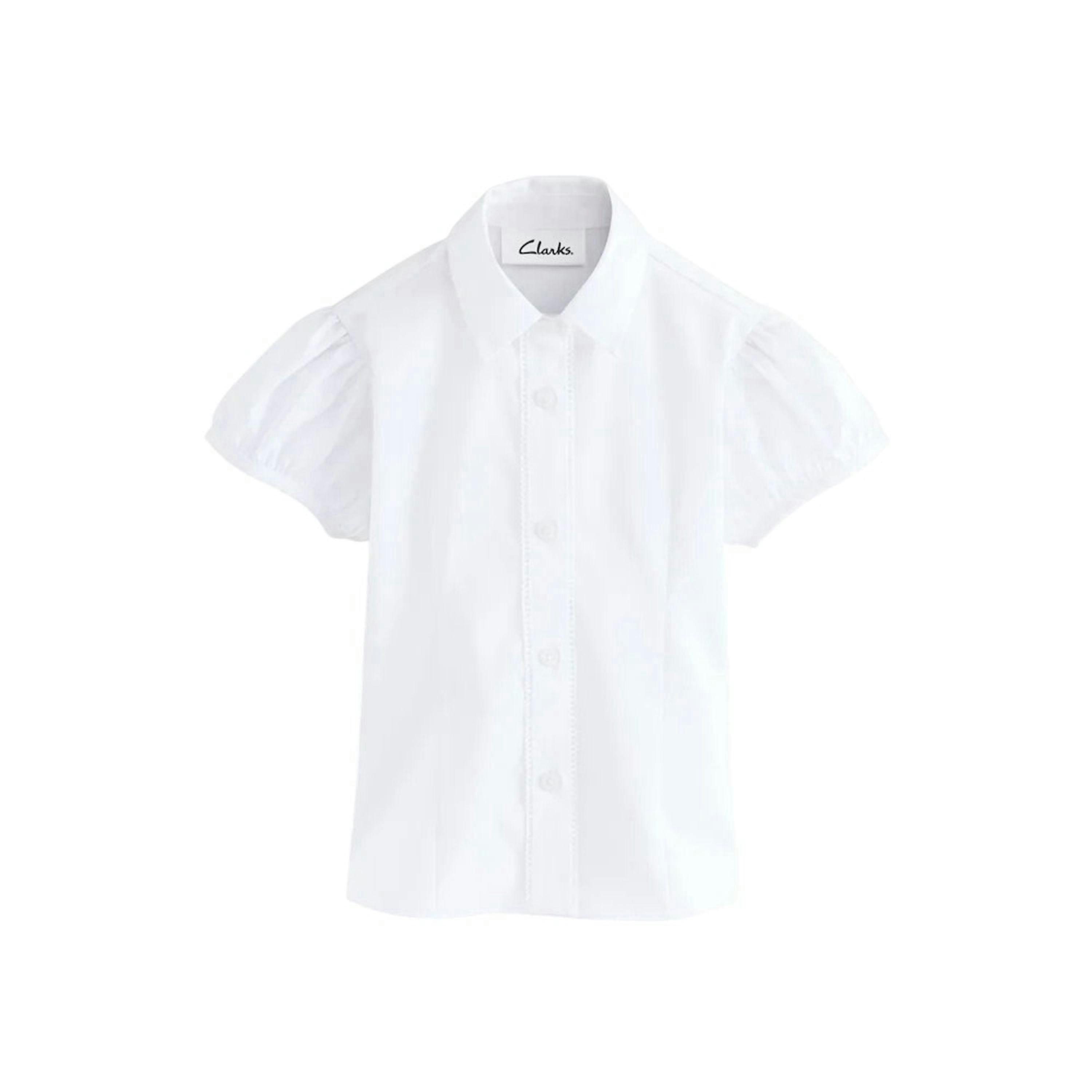 Clarks Girls Fitted Puff Sleeve School Shirt (Pack of 3) — White