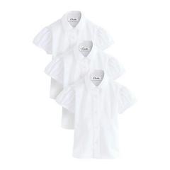 Clarks Girls Fitted Puff Sleeve School Shirt (Pack of 3) — White 1