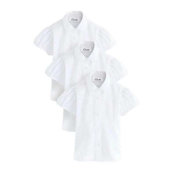 Clarks Girls Fitted Puff Sleeve School Shirt (Pack of 3) — White