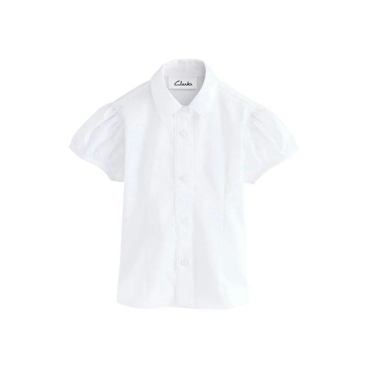 Clarks Girls Fitted Puff Sleeve School Shirt (Pack of 3) — White