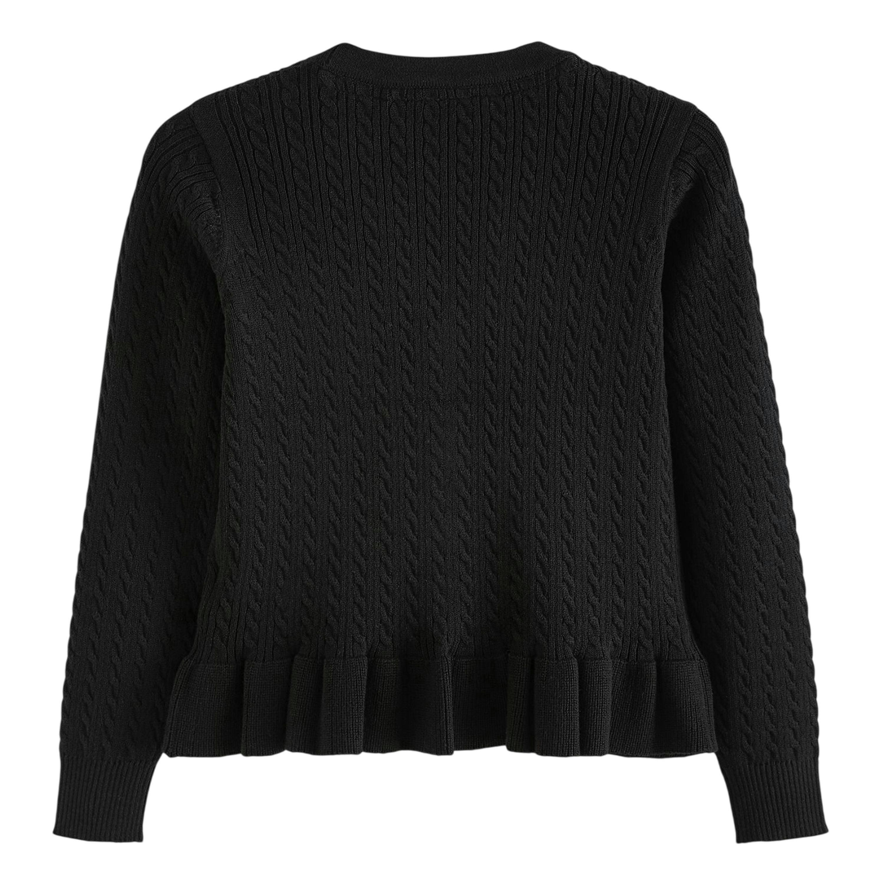 Clarks Girls Cable Knit Frill School Cardigan — Black