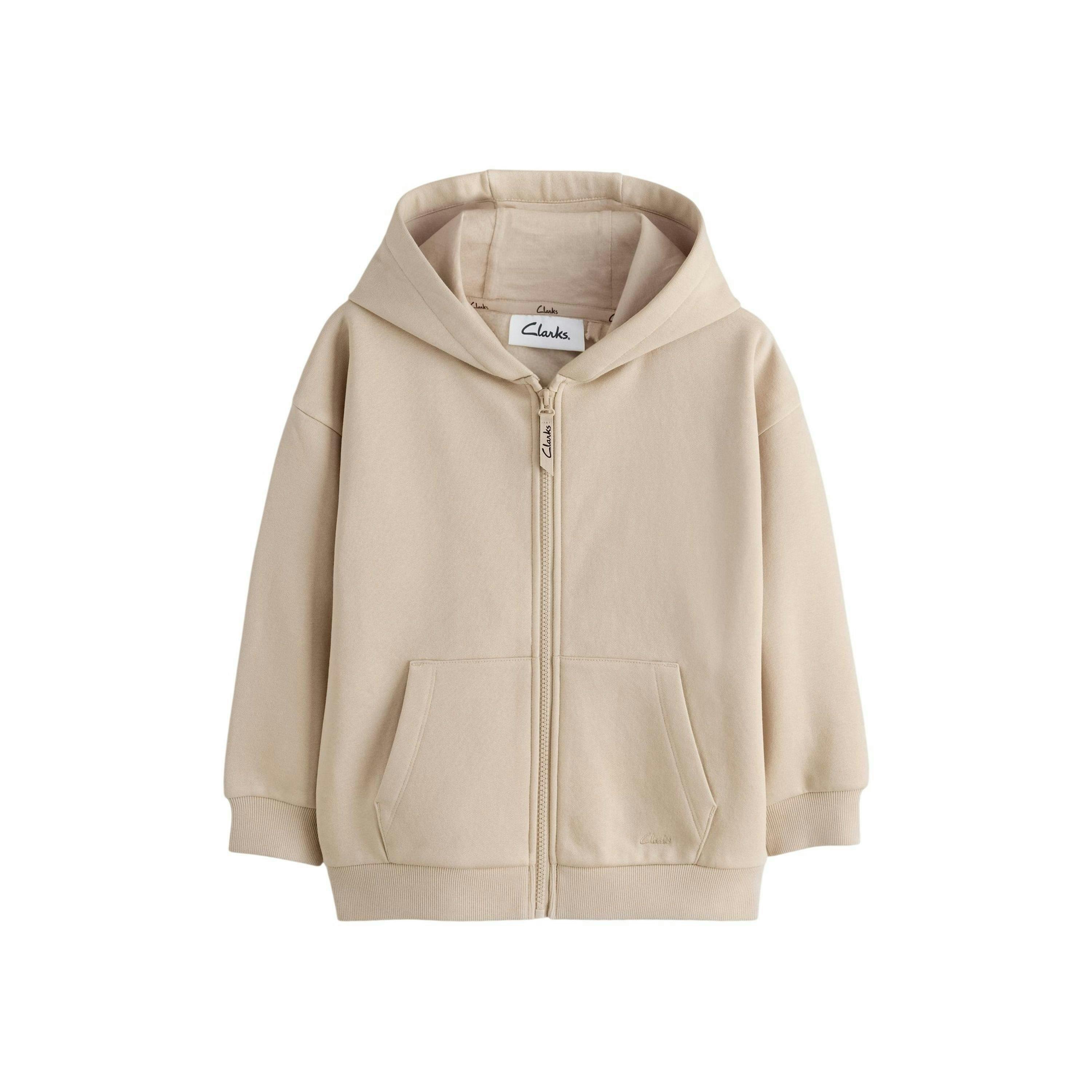 Clarks Boys Plain Full Zip Hoodie — Beige