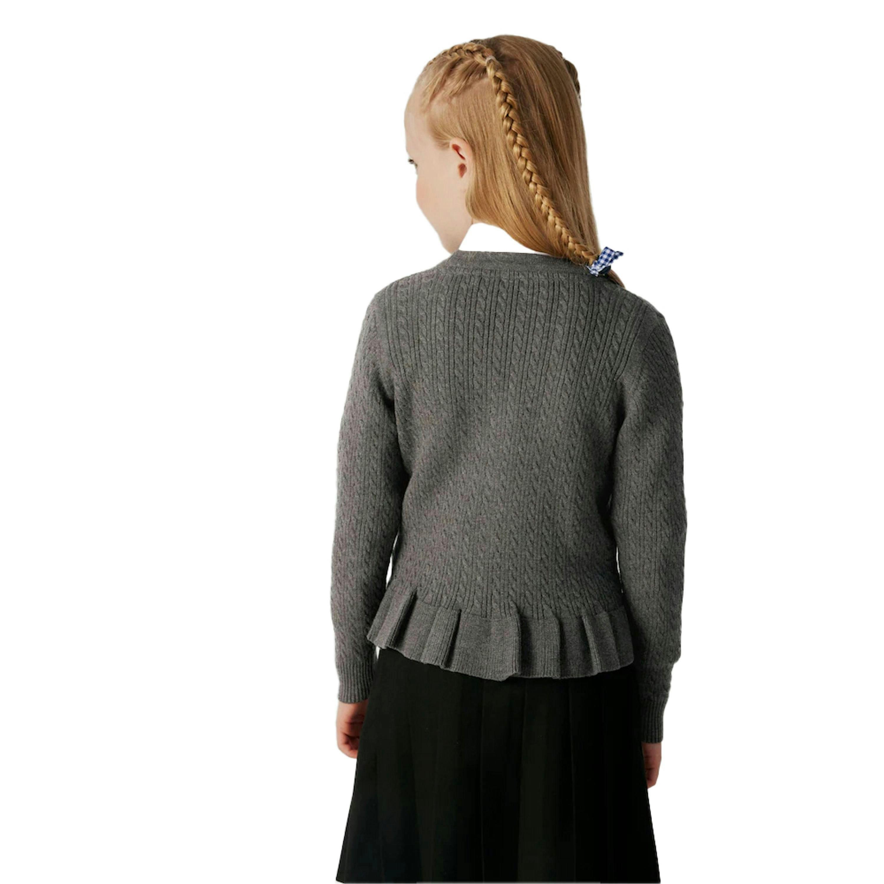 Clarks Girls Cable Knit Frill Cardigan — Grey