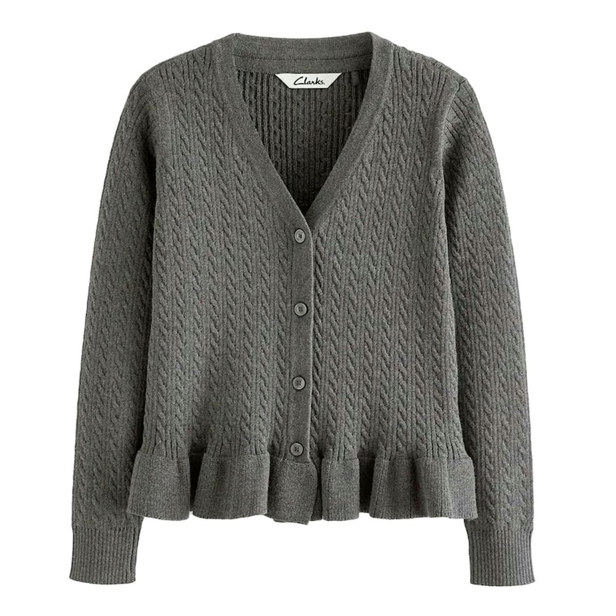 Clarks Girls Cable Knit Frill Cardigan — Grey