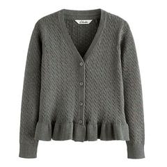 Clarks Girls Cable Knit Frill Cardigan — Grey 1