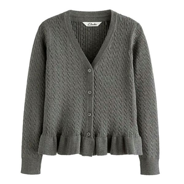 Clarks Girls Cable Knit Frill Cardigan — Grey
