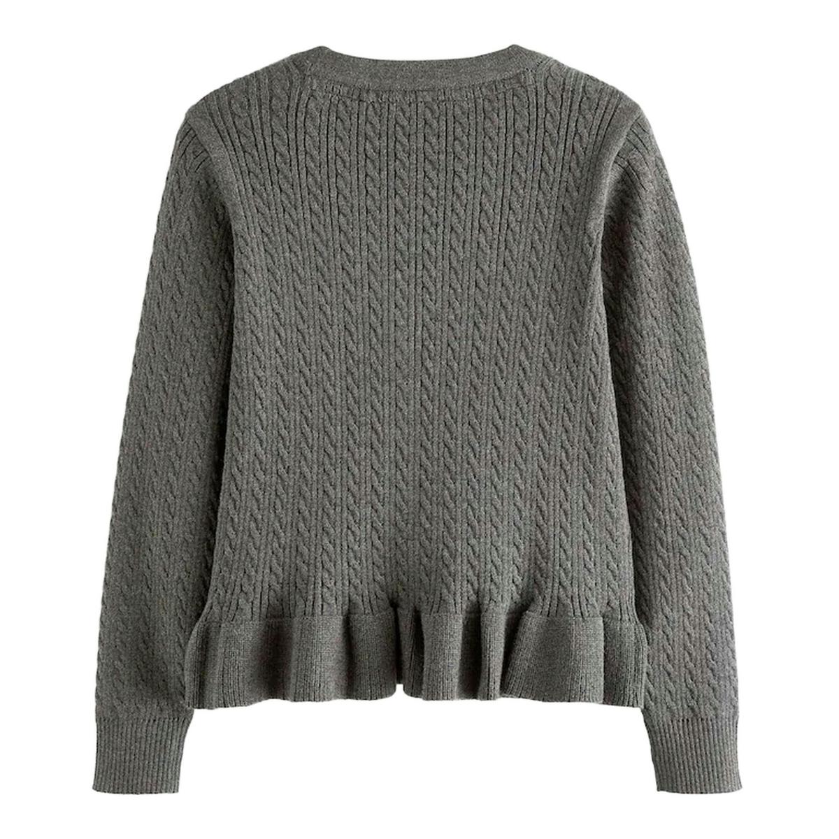 Clarks Girls Cable Knit Frill Cardigan — Grey