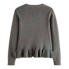 Clarks Girls Cable Knit Frill Cardigan — Grey 2