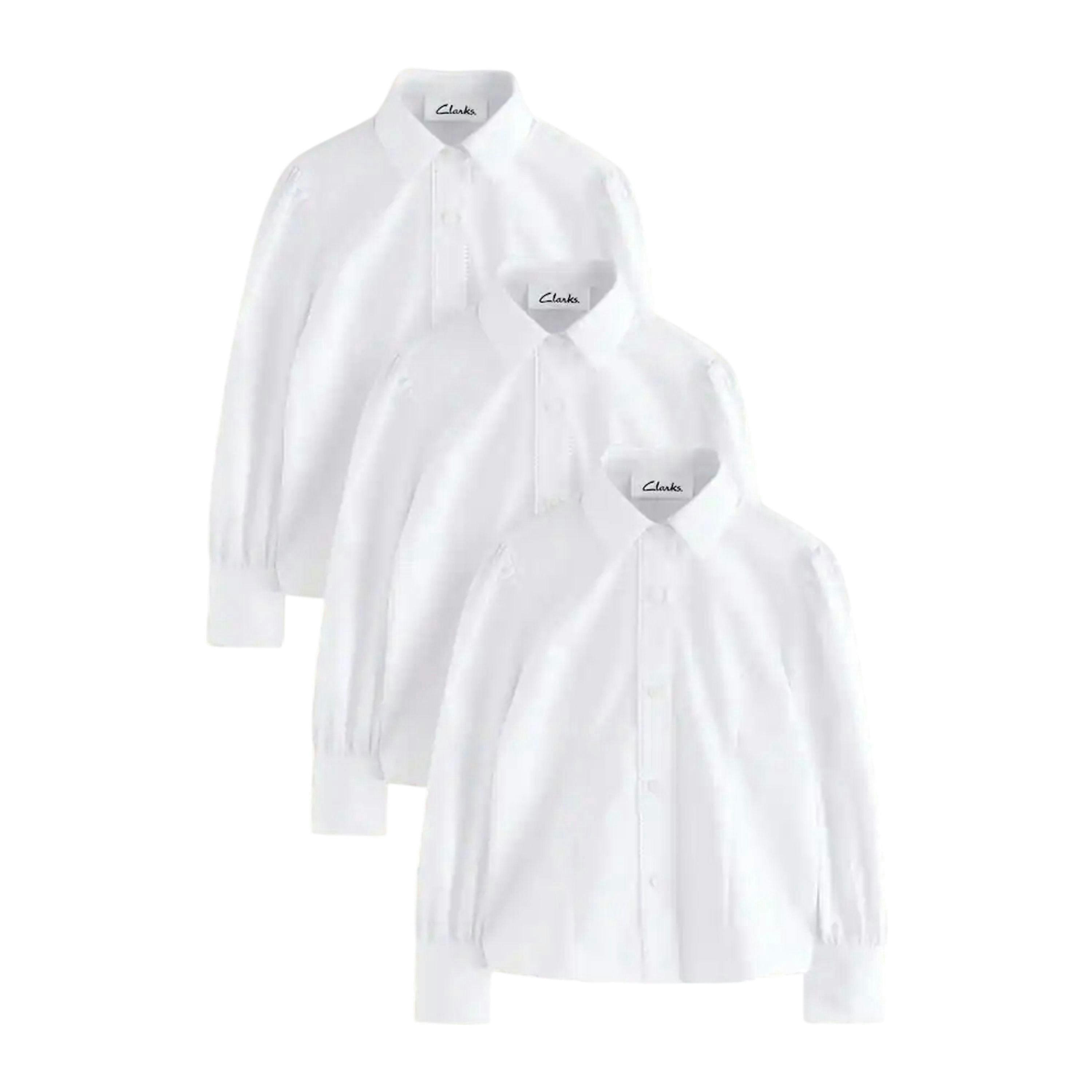 Clarks Girls Fitted Long-Sleeved School Shirt (Pack of 3) , view 1 of 4