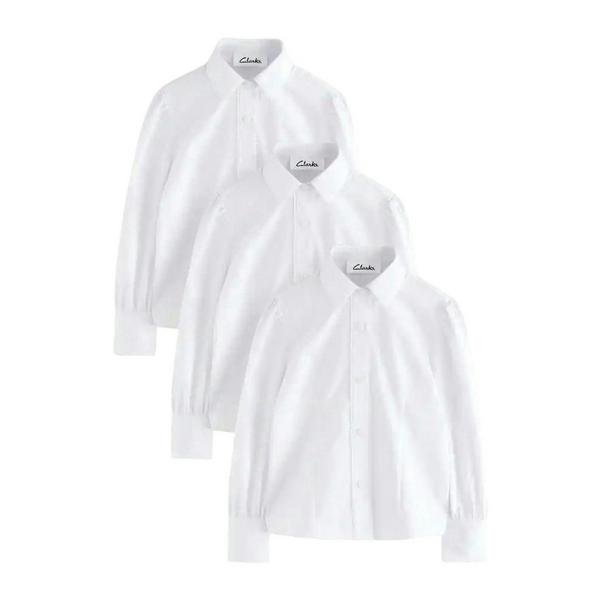 Clarks Girls Fitted Long-Sleeved School Shirt (Pack of 3) — White