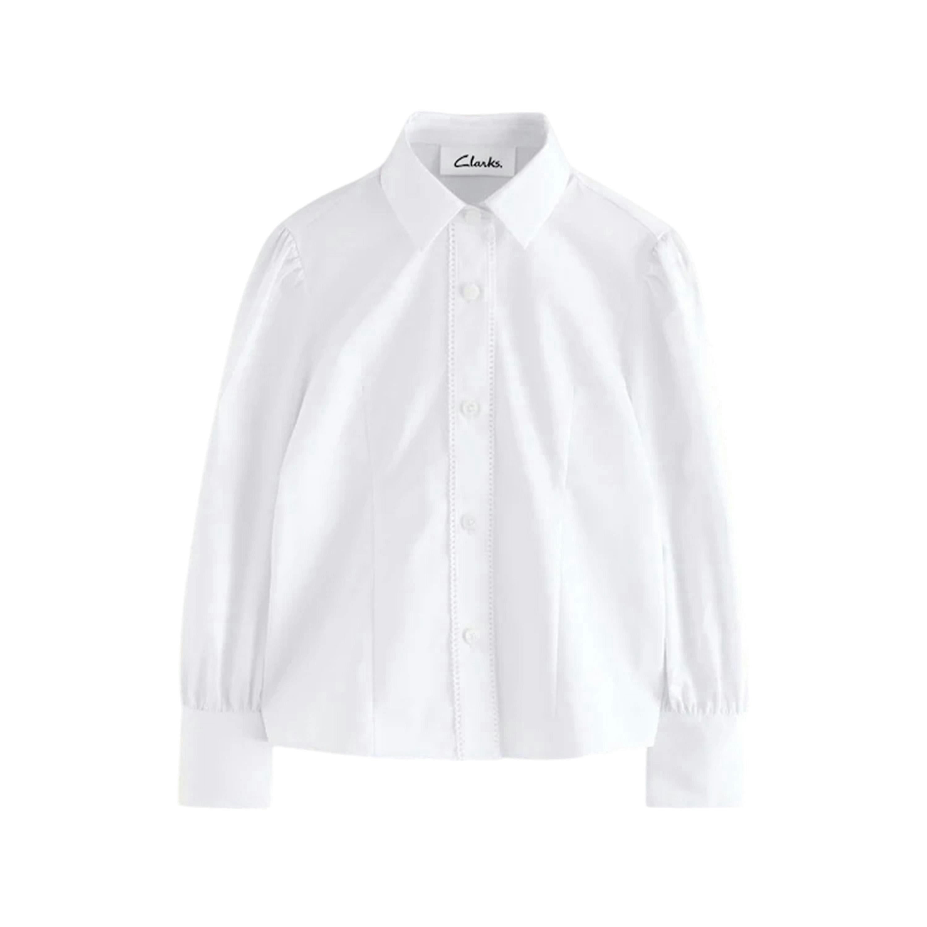 Clarks Girls Fitted Long-Sleeved School Shirt (Pack of 3) — White