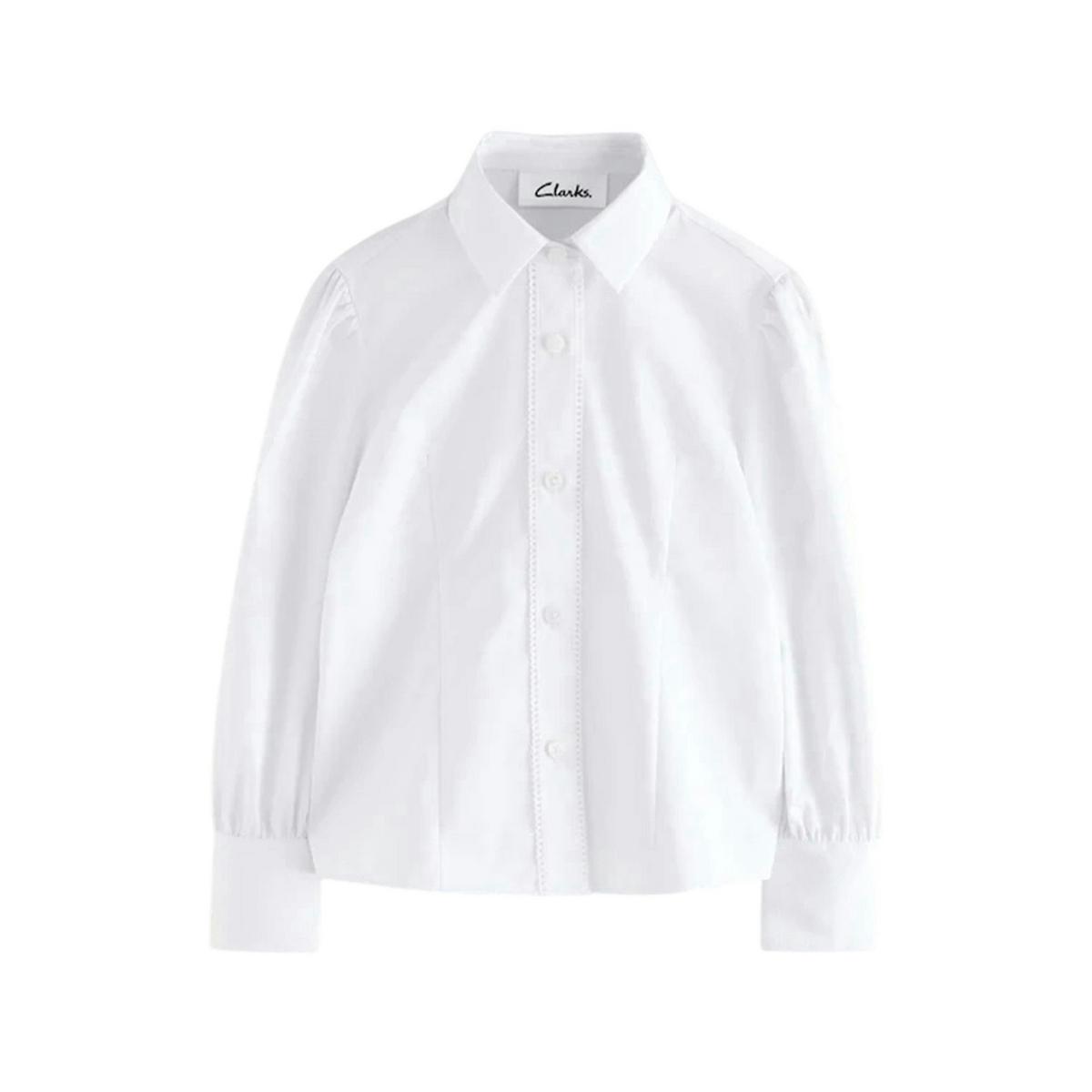 Clarks Girls Fitted Long-Sleeved School Shirt (Pack of 3) — White