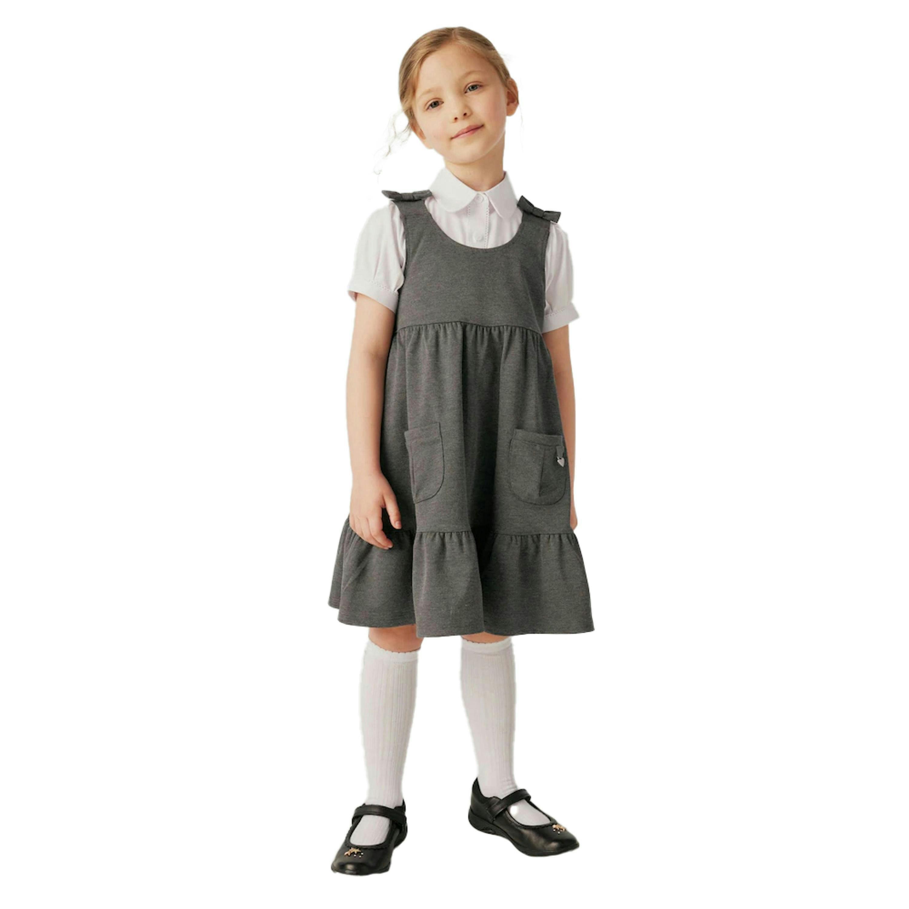 Clarks Girls Ponte Bow Detail Pinafore Dress — Grey