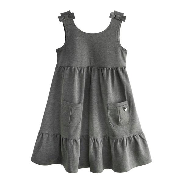 Clarks Girls Ponte Bow Detail Pinafore Dress — Grey
