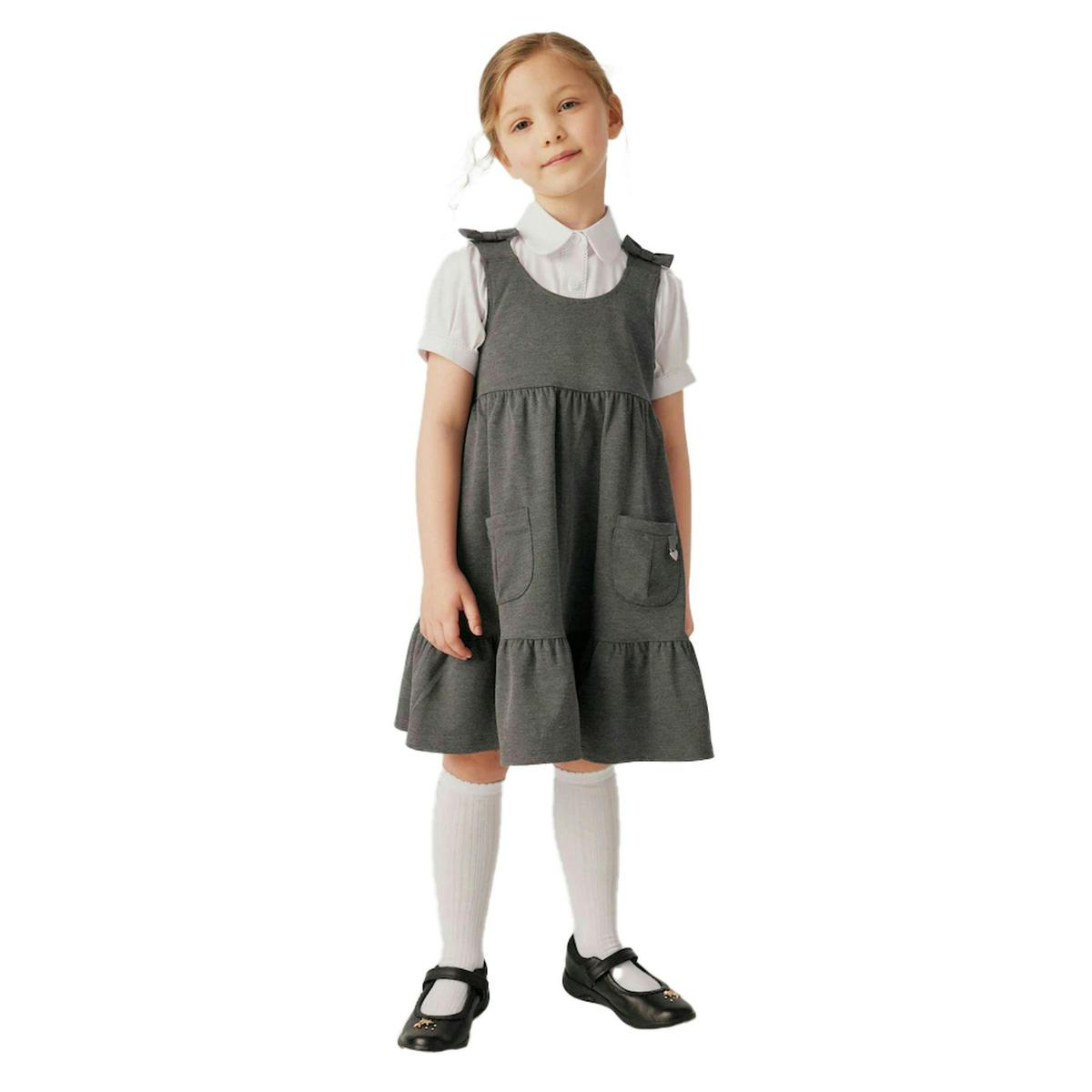Clarks Girls Ponte Bow Detail Pinafore Dress — Grey