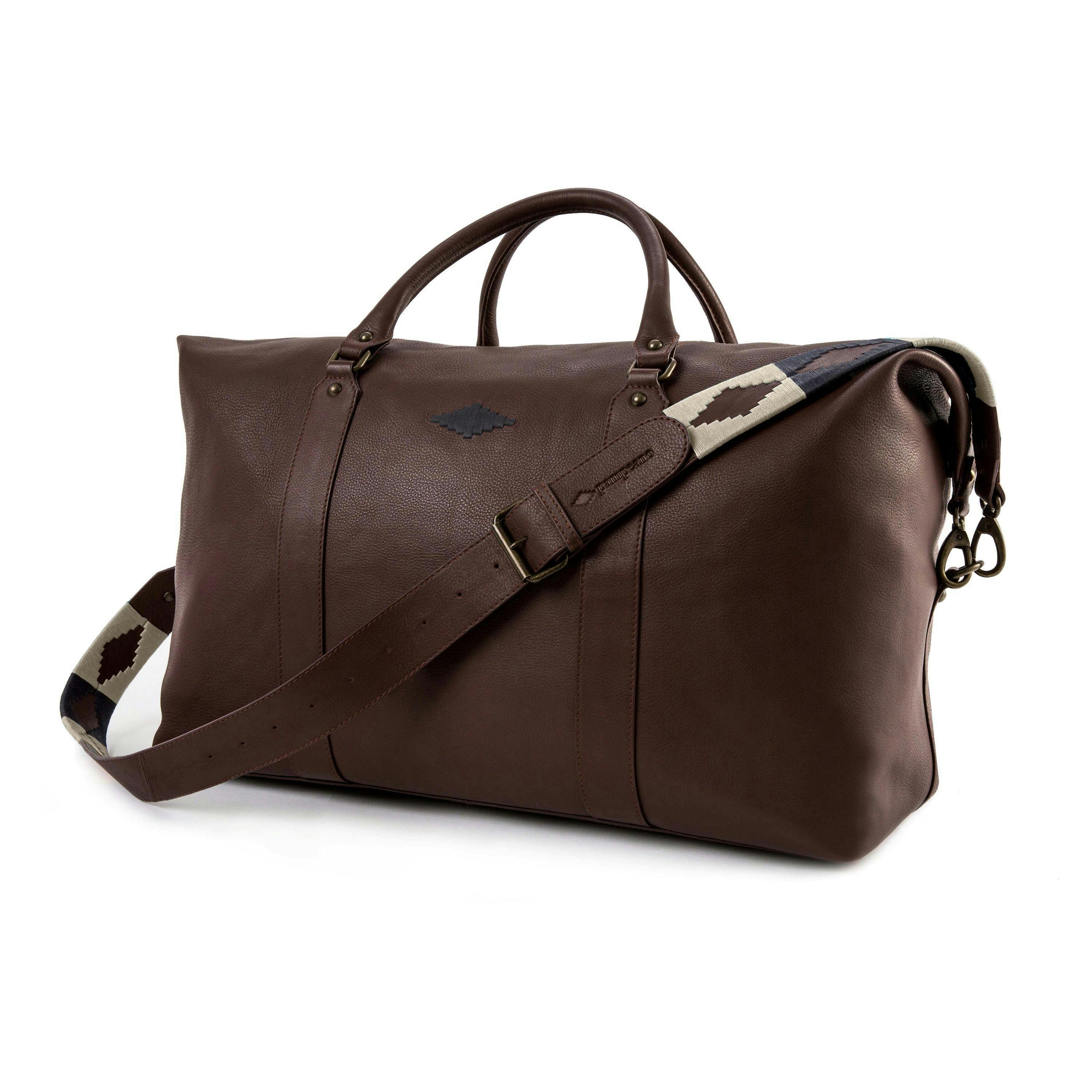 Caballero large travel bag - brown leather with navy stitching , view 1 of 1