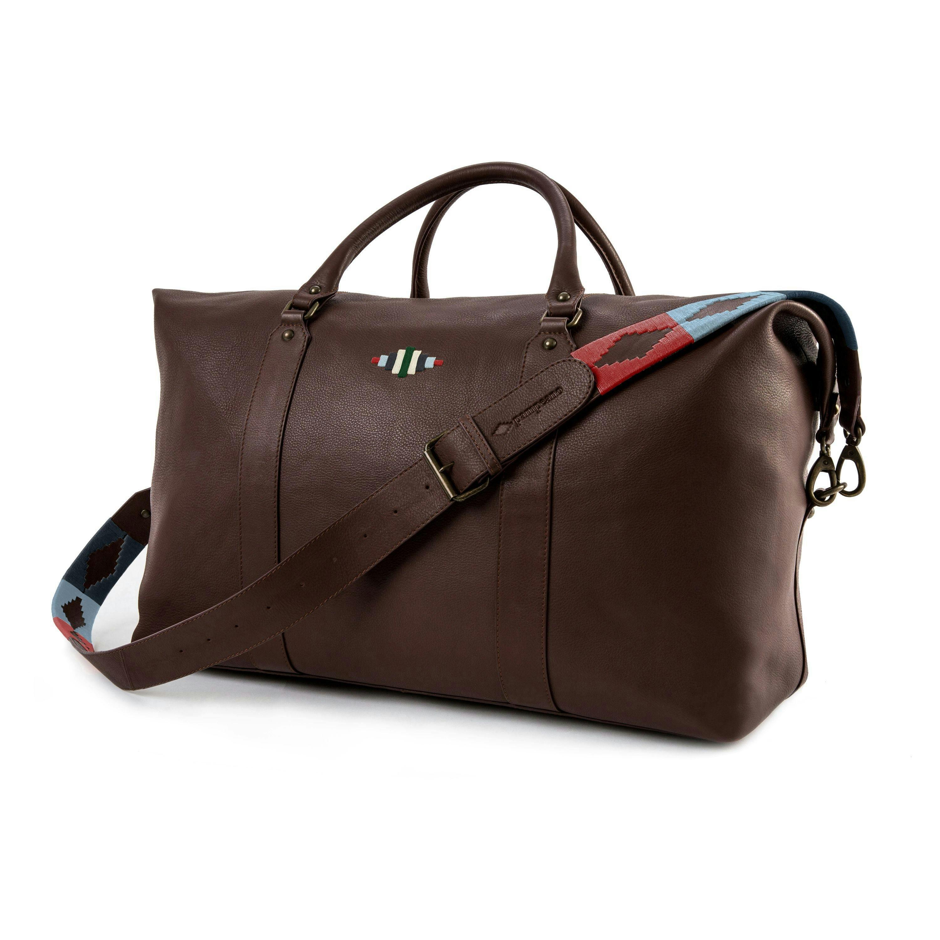 Caballero large travel bag - brown leather with multi stitching , view 1 of 1