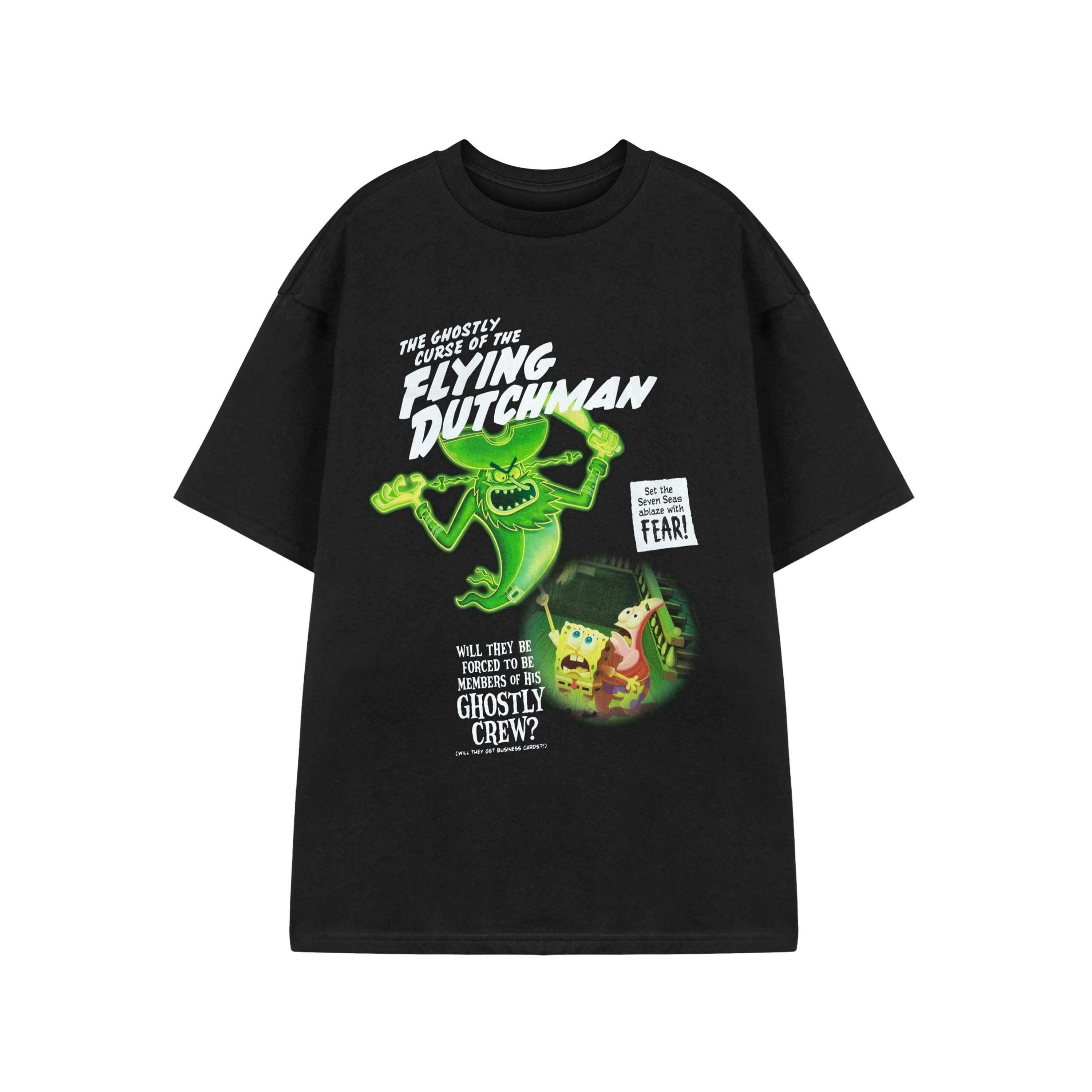 SpongeBob SquarePants Unisex Black Flying Dutchman Short Sleeved T-Shirt by Vanilla Underground , view 1 of 1