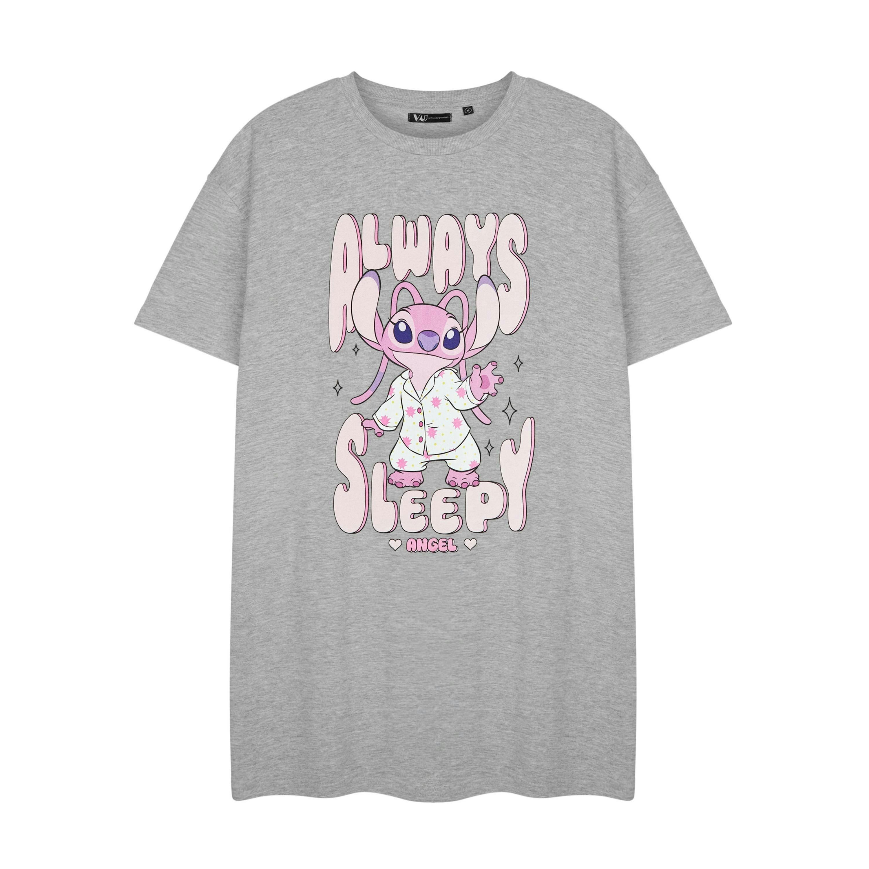 Disney Lilo & Stitch Womens Grey Always Sleepy Short Sleeve Nightdress by Vanilla Underground , view 1 of 1