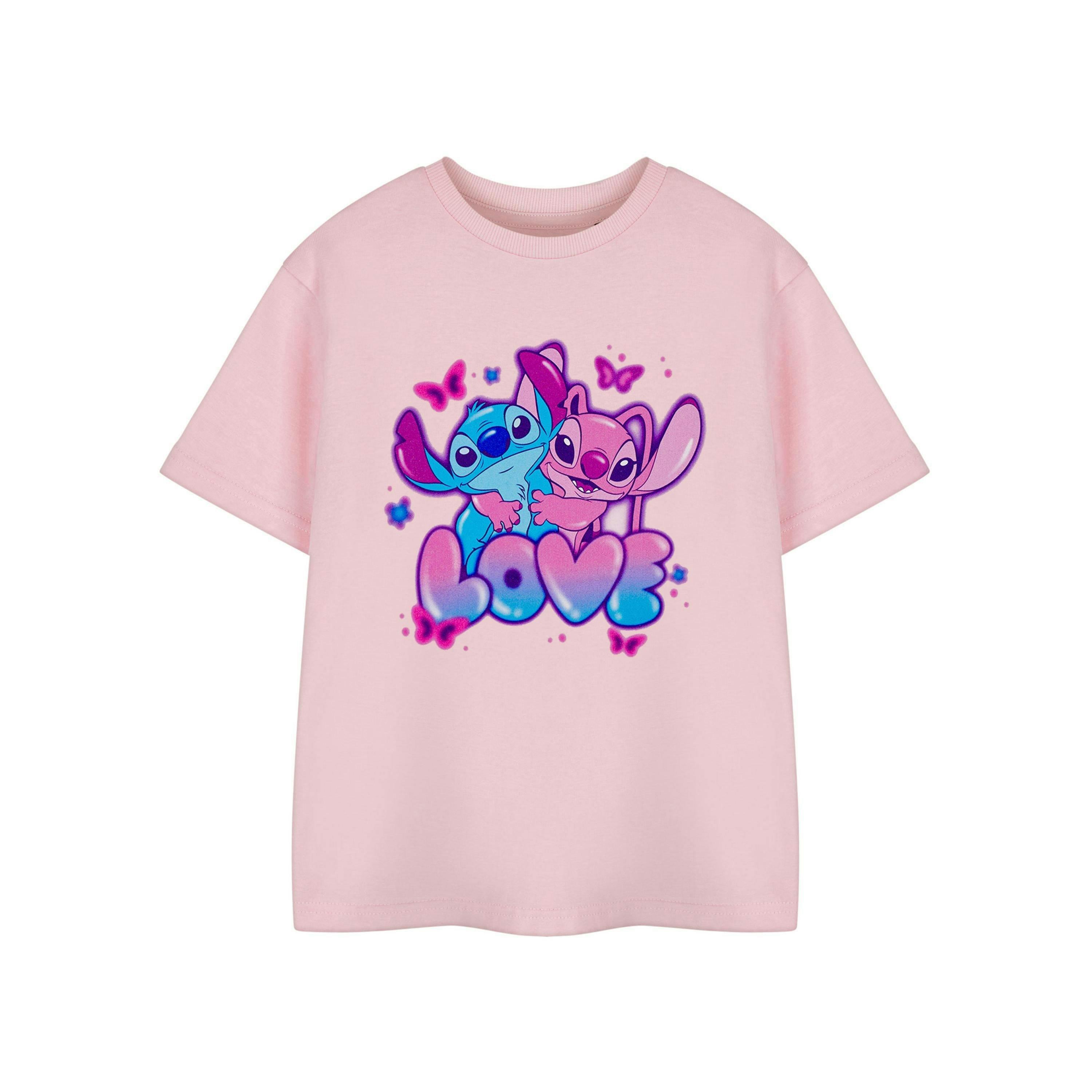 Lilo & Stitch Lilo & Stitch Girls Pink Pink Love Short Sleeved T-Shirt by Vanilla Underground , view 1 of 1