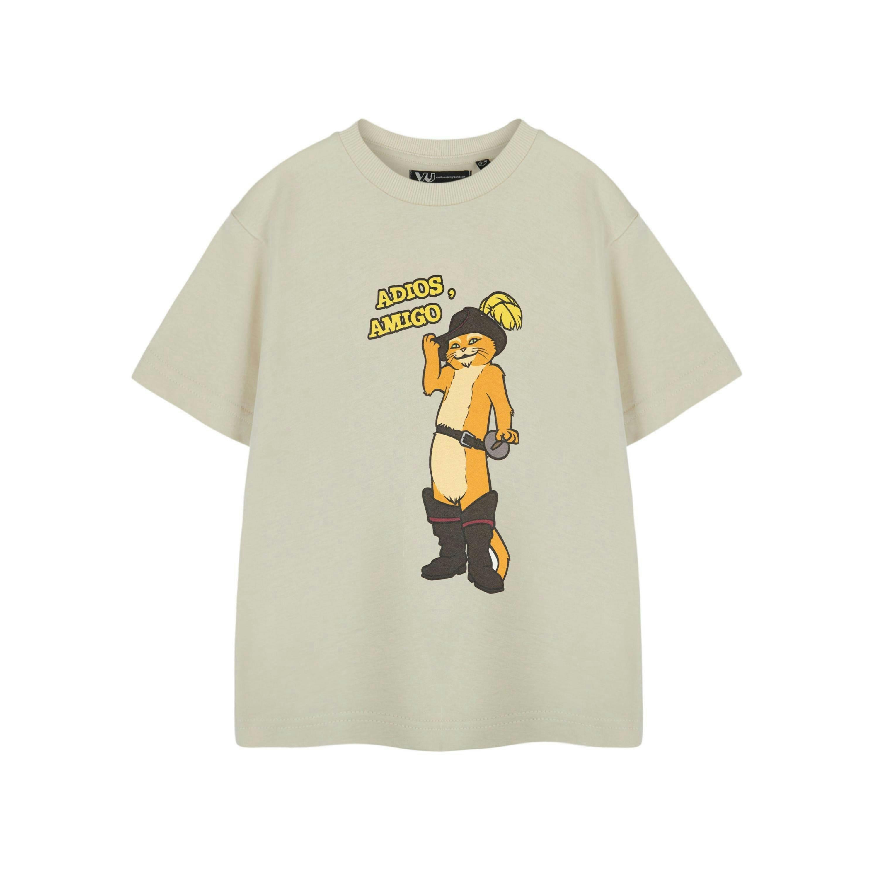 Shrek Unisex Kids Beige Puss In Boots Short Sleeved T-Shirt by Vanilla Underground , view 1 of 1
