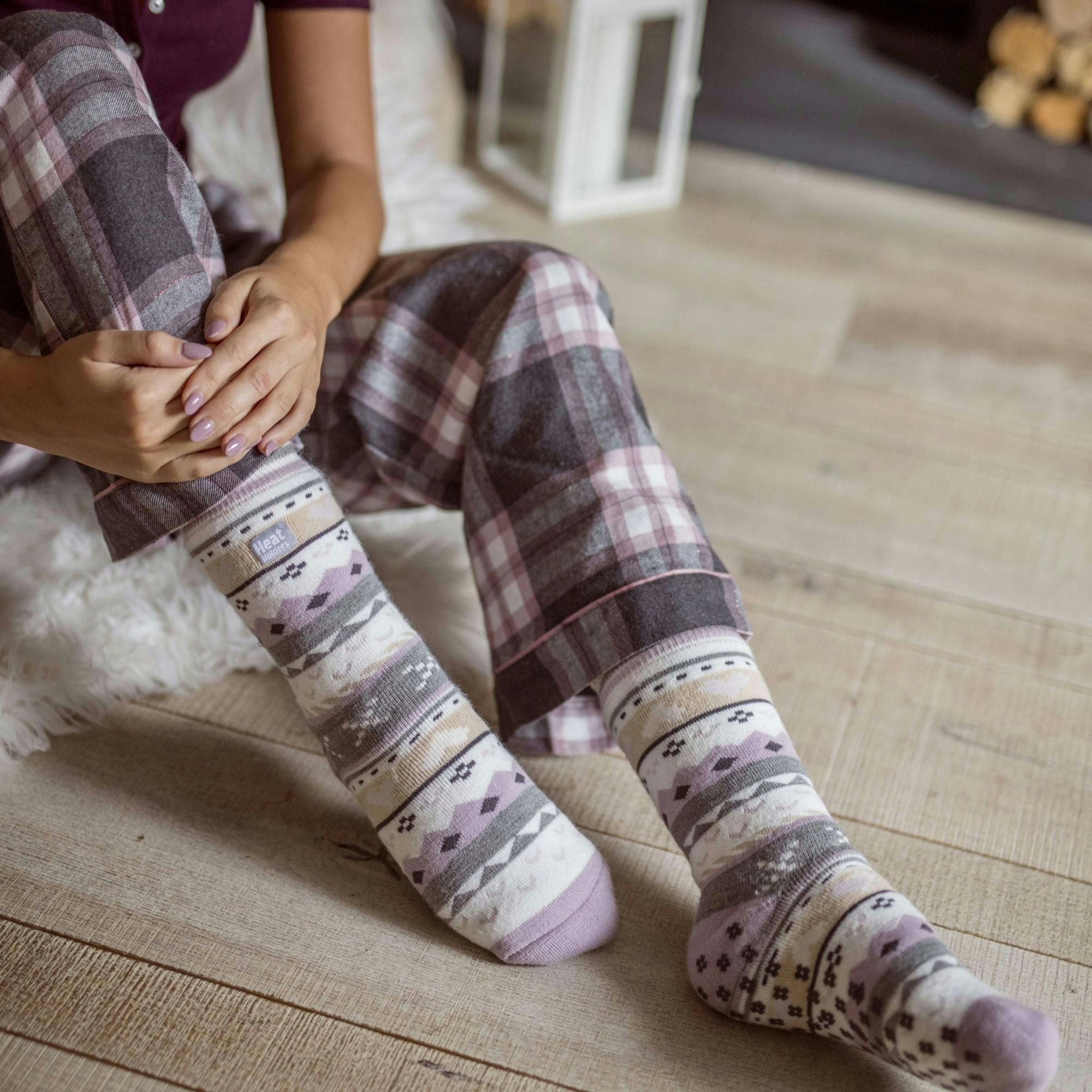 Ladies Fairisle Nordic Winter Non Slip Thermal Slipper Socks , view 4 of 5