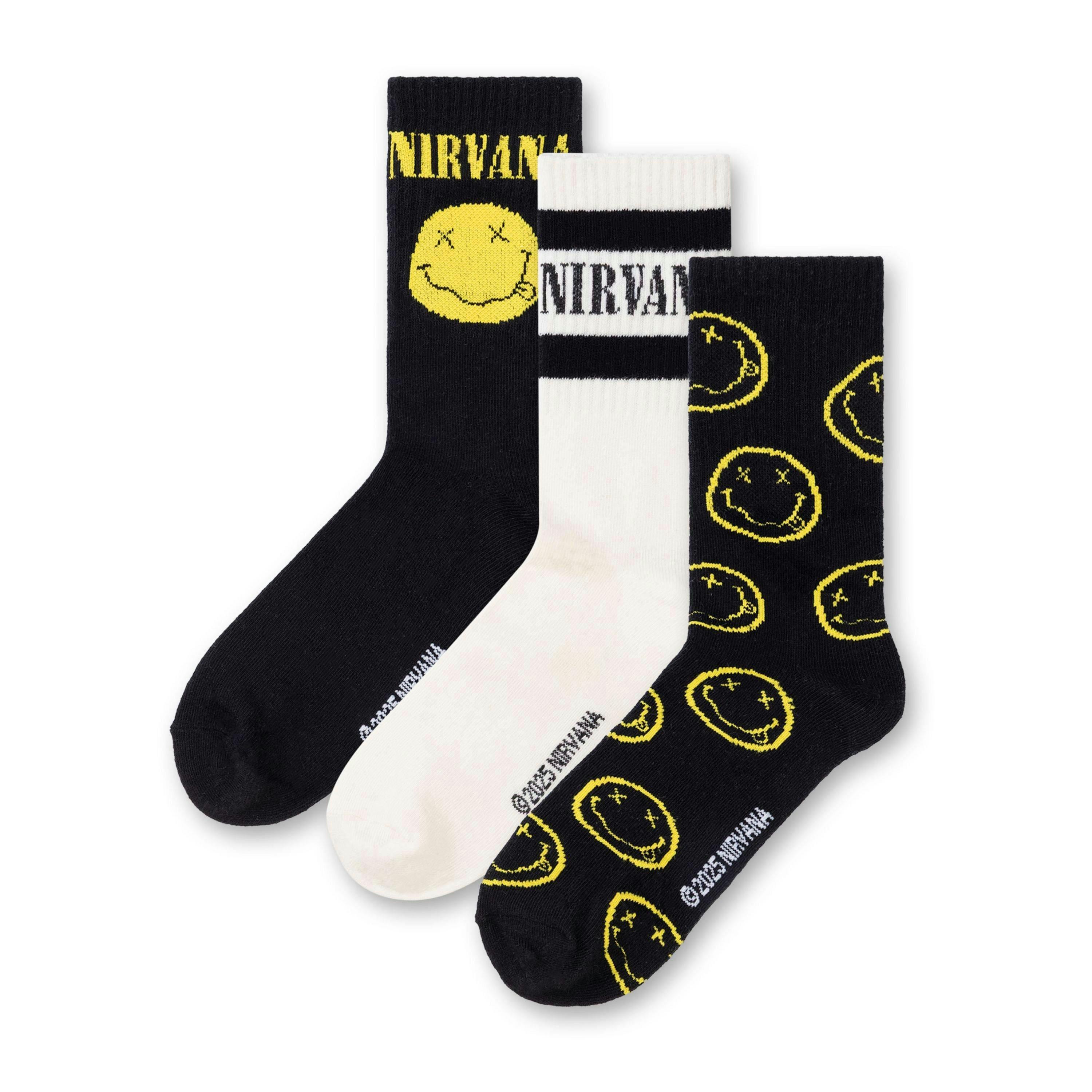 Nirvana Mens Multicoloured Logo 3 Pack Calf Socks Set of 3 by Vanilla Underground , view 1 of 1