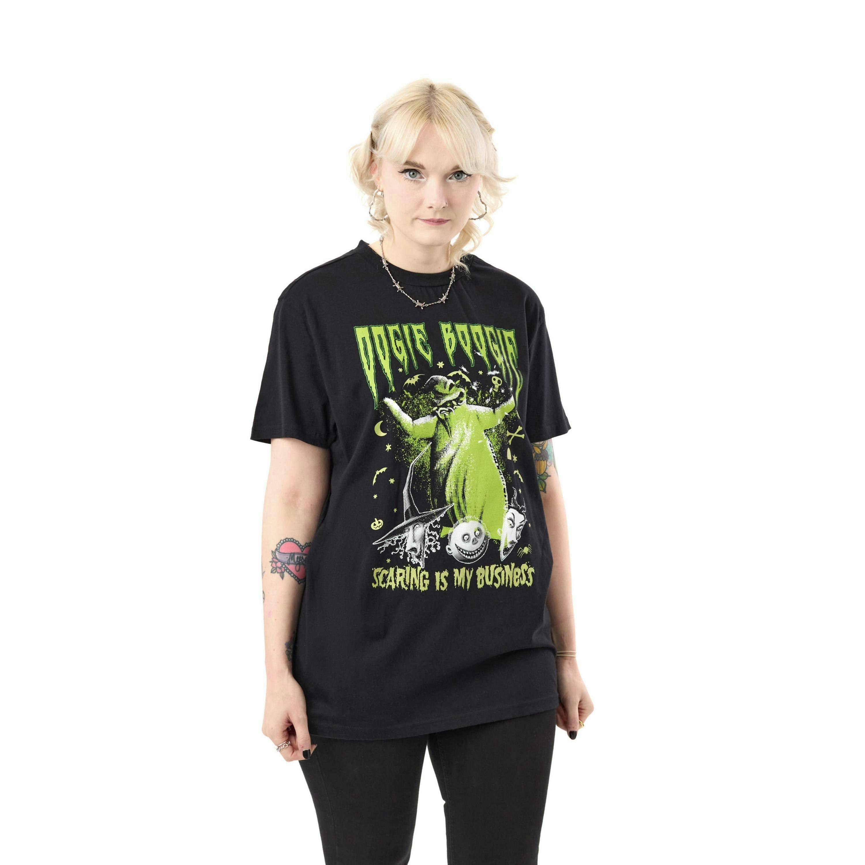 Disney The Nightmare Before Christmas Unisex Black Oogie Boogie Short Sleeved T-Shirt by Vanilla Underground , view 1 of 1