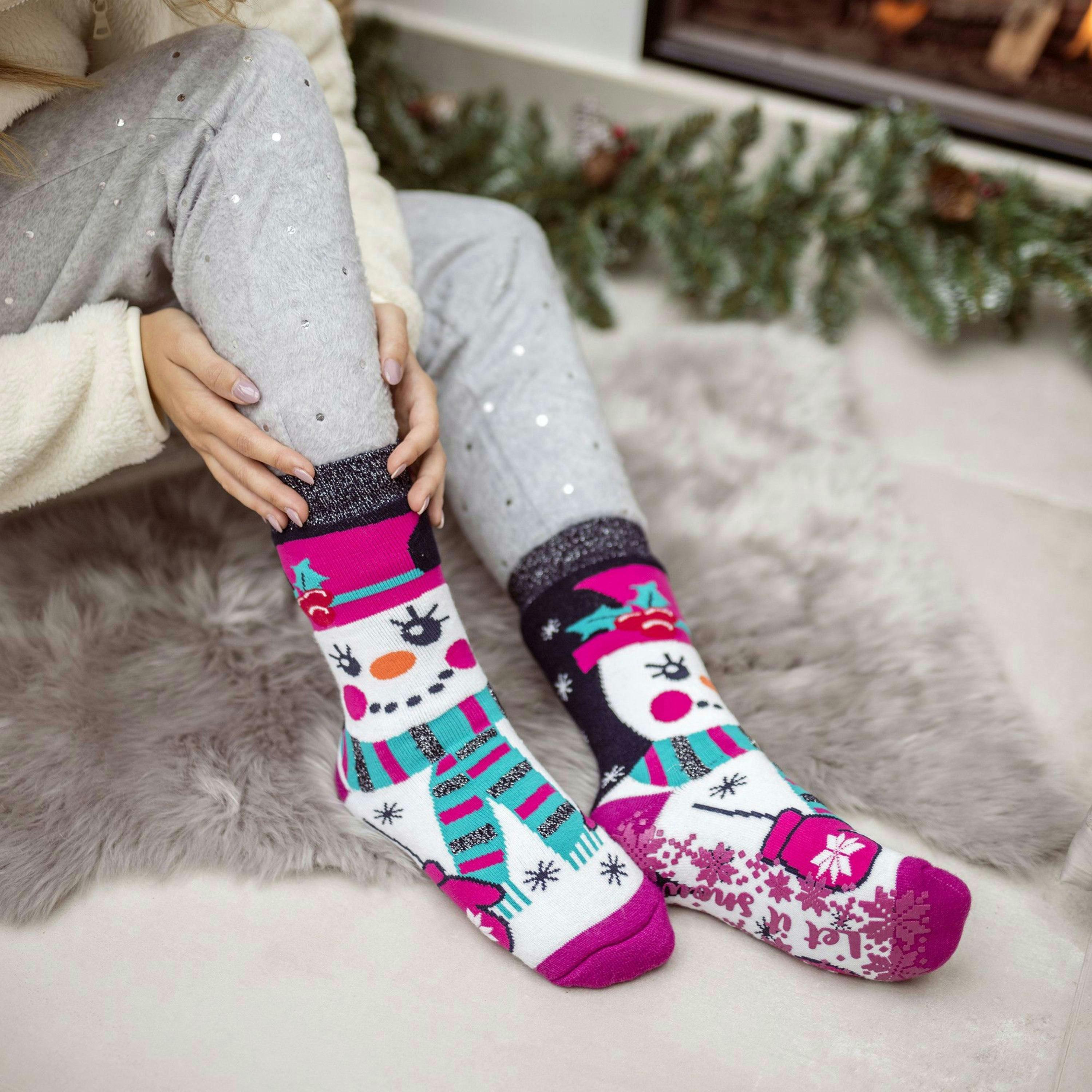 Ladies Christmas Non Slip Thermal Slipper Socks with Grippers , view 3 of 5