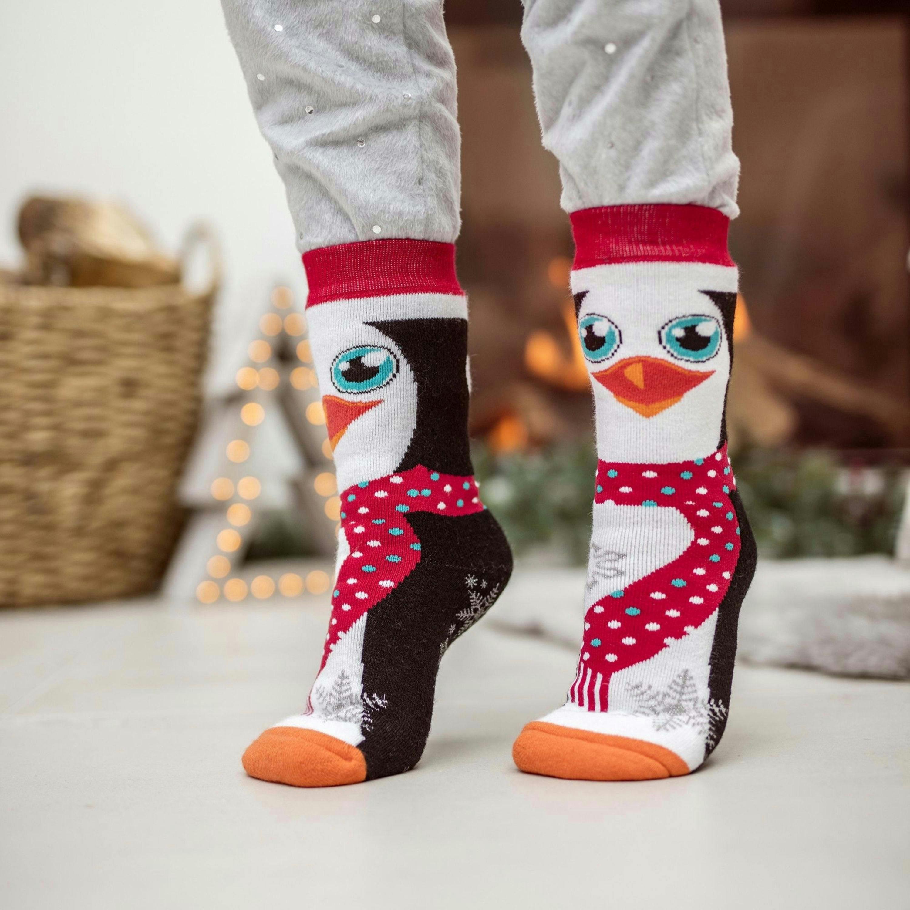 Ladies Christmas Non Slip Thermal Slipper Socks with Grippers , view 4 of 5