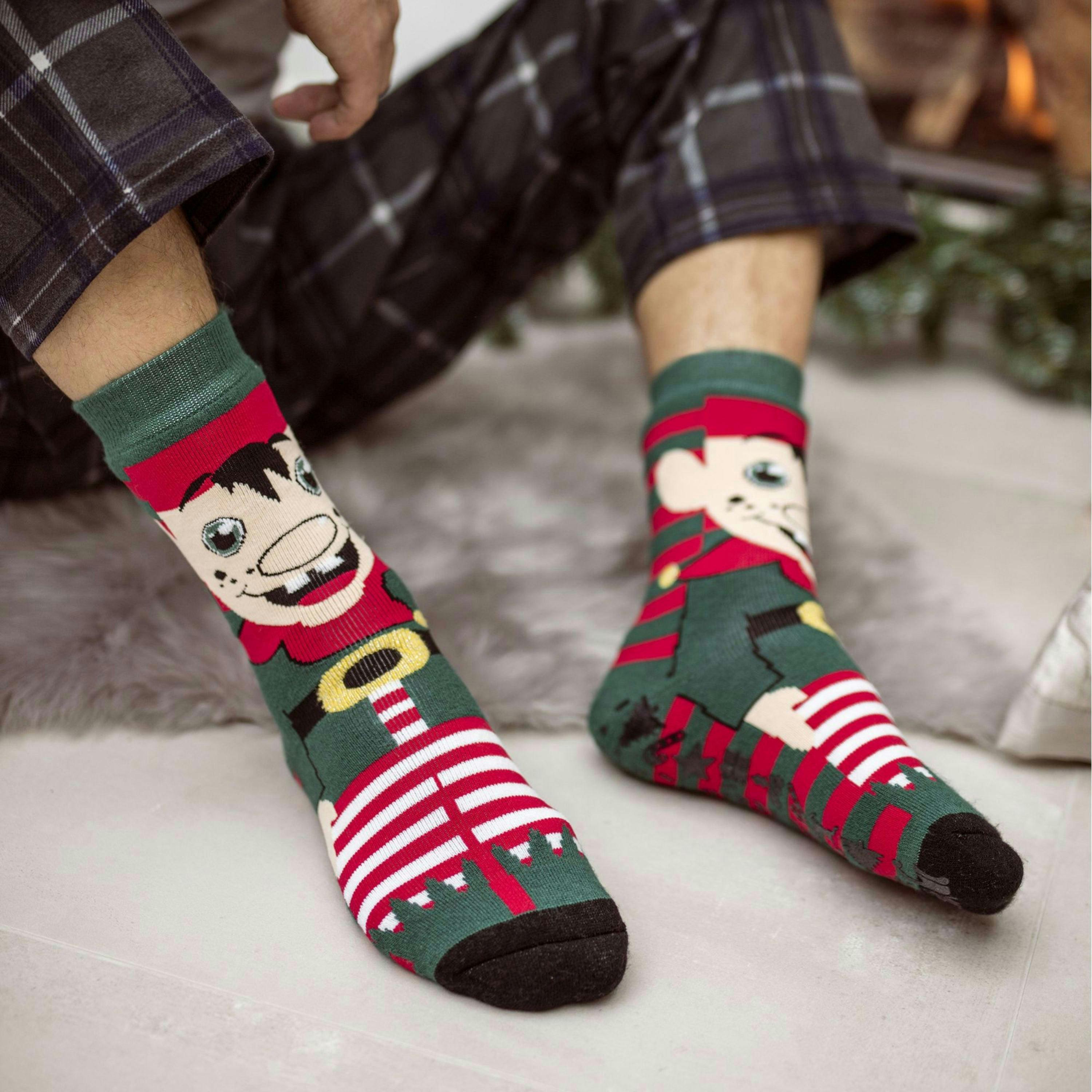 Mens Christmas Non Slip Thermal Slipper Socks with Grippers , view 3 of 5