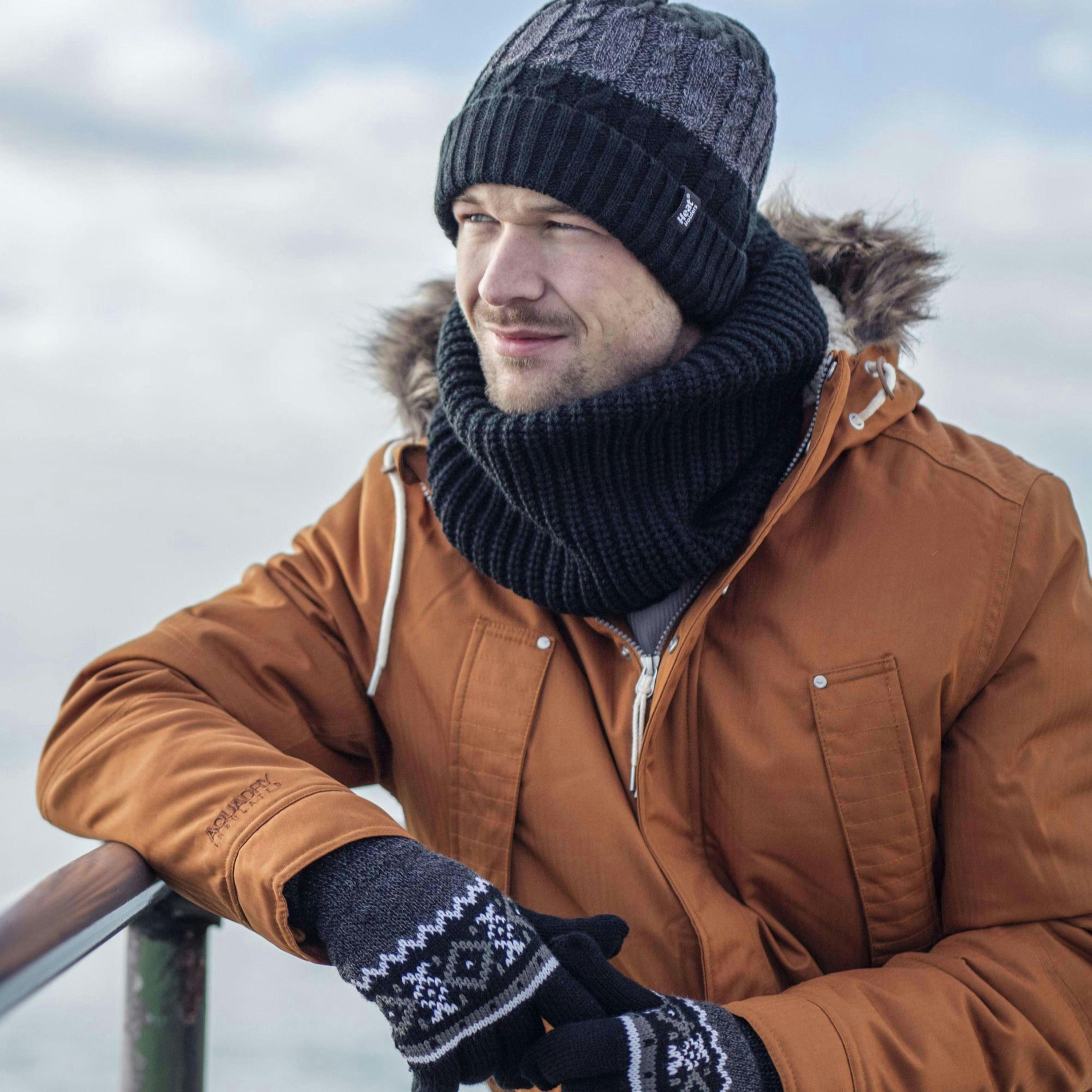 Mens Winter Warm Fleece Lined Chunky Knit Thermal Neck Warmer , view 3 of 5
