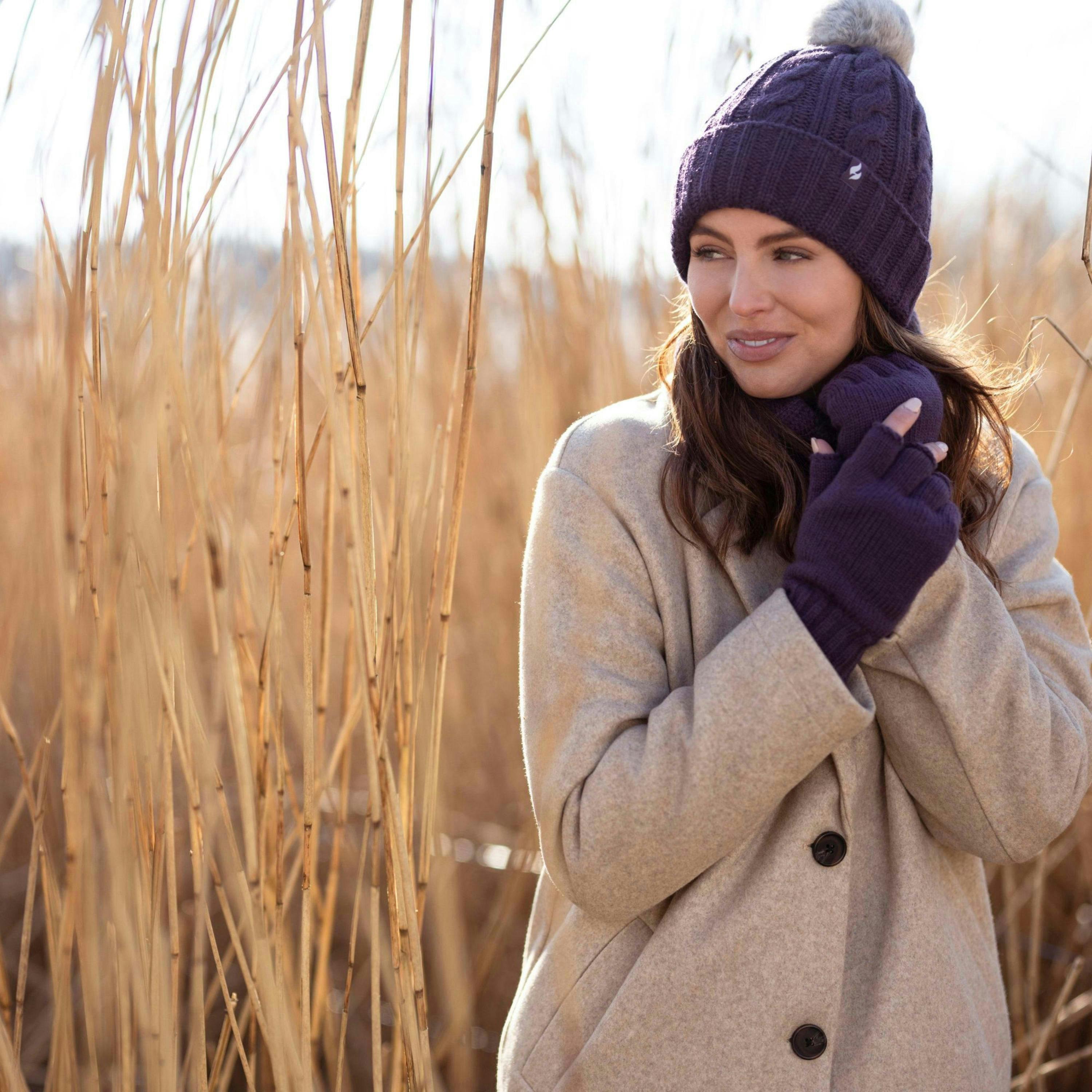 Ladies Knitted Fleece Lined Winter Thermal Fingerless Gloves , view 5 of 5