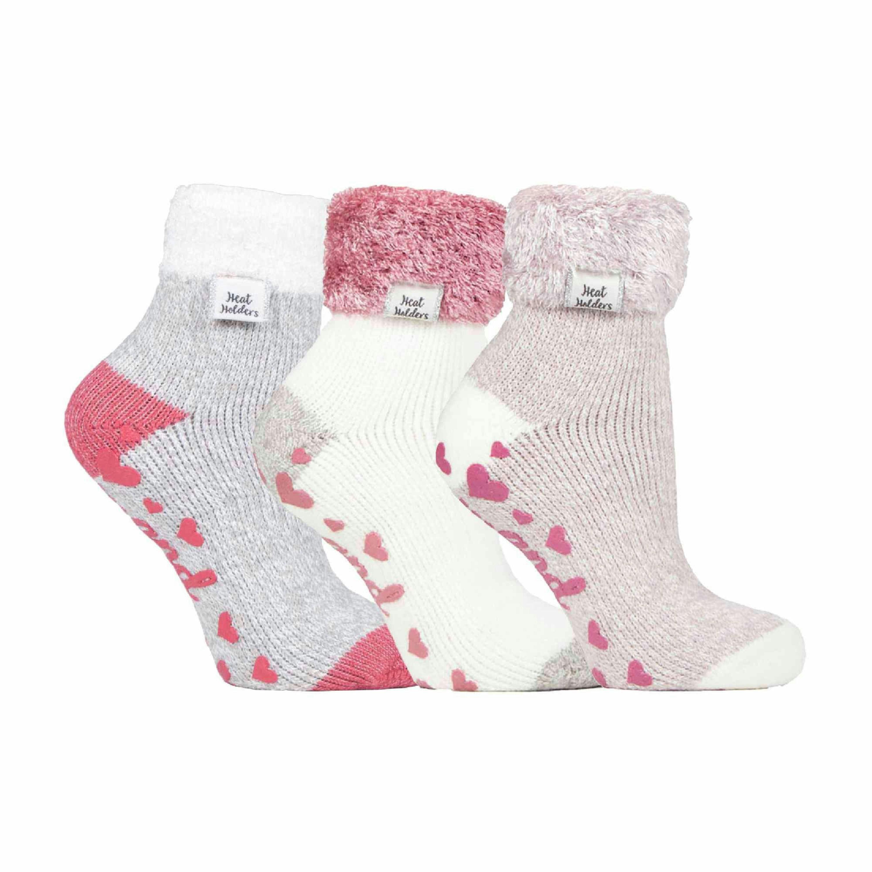 Ladies 3 Pair Multipack Fluffy Fleece Slipper Bed Socks with Non Slip Grips , view 1 of 5