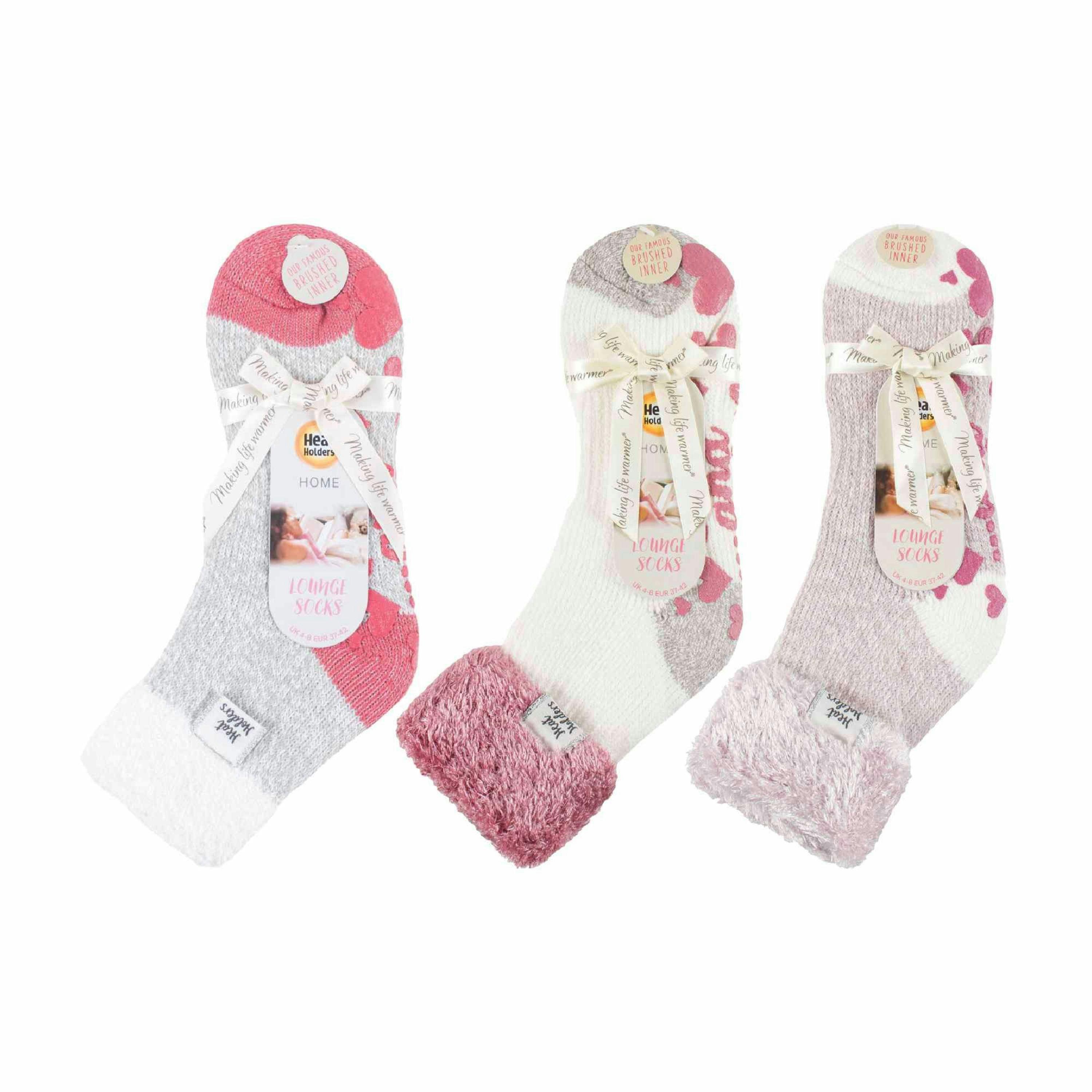 Ladies 3 Pair Multipack Fluffy Fleece Slipper Bed Socks with Non Slip Grips , view 2 of 5