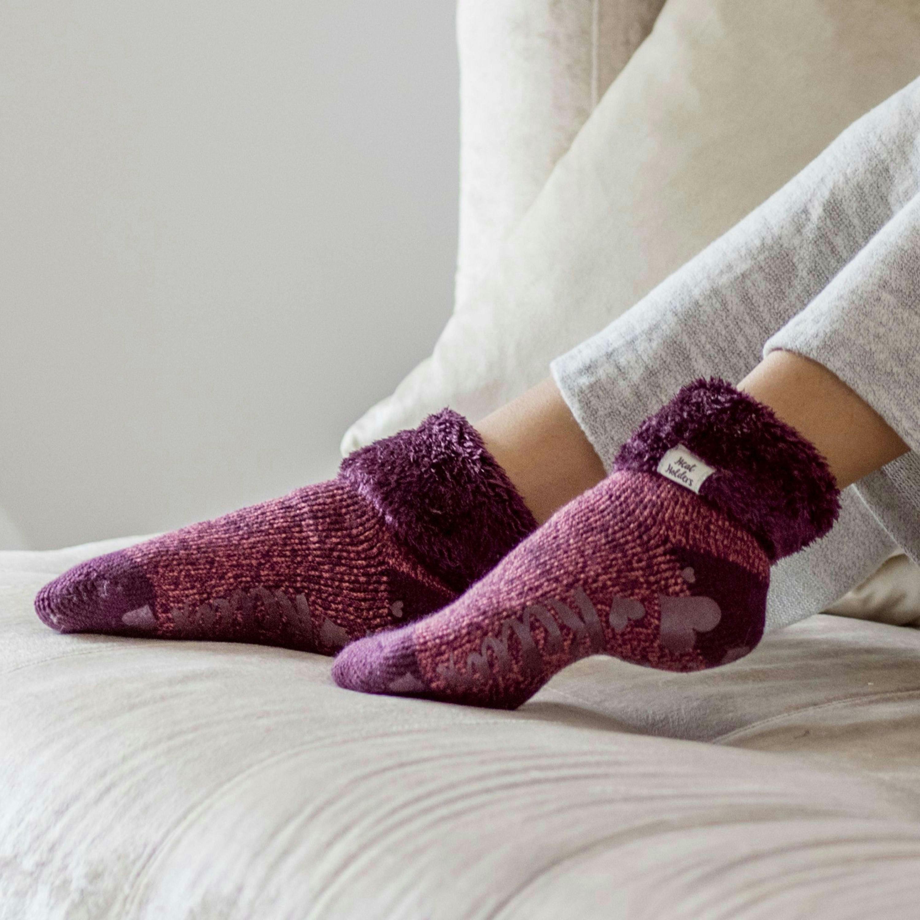 Ladies 3 Pair Multipack Fluffy Fleece Slipper Bed Socks with Non Slip Grips , view 3 of 5
