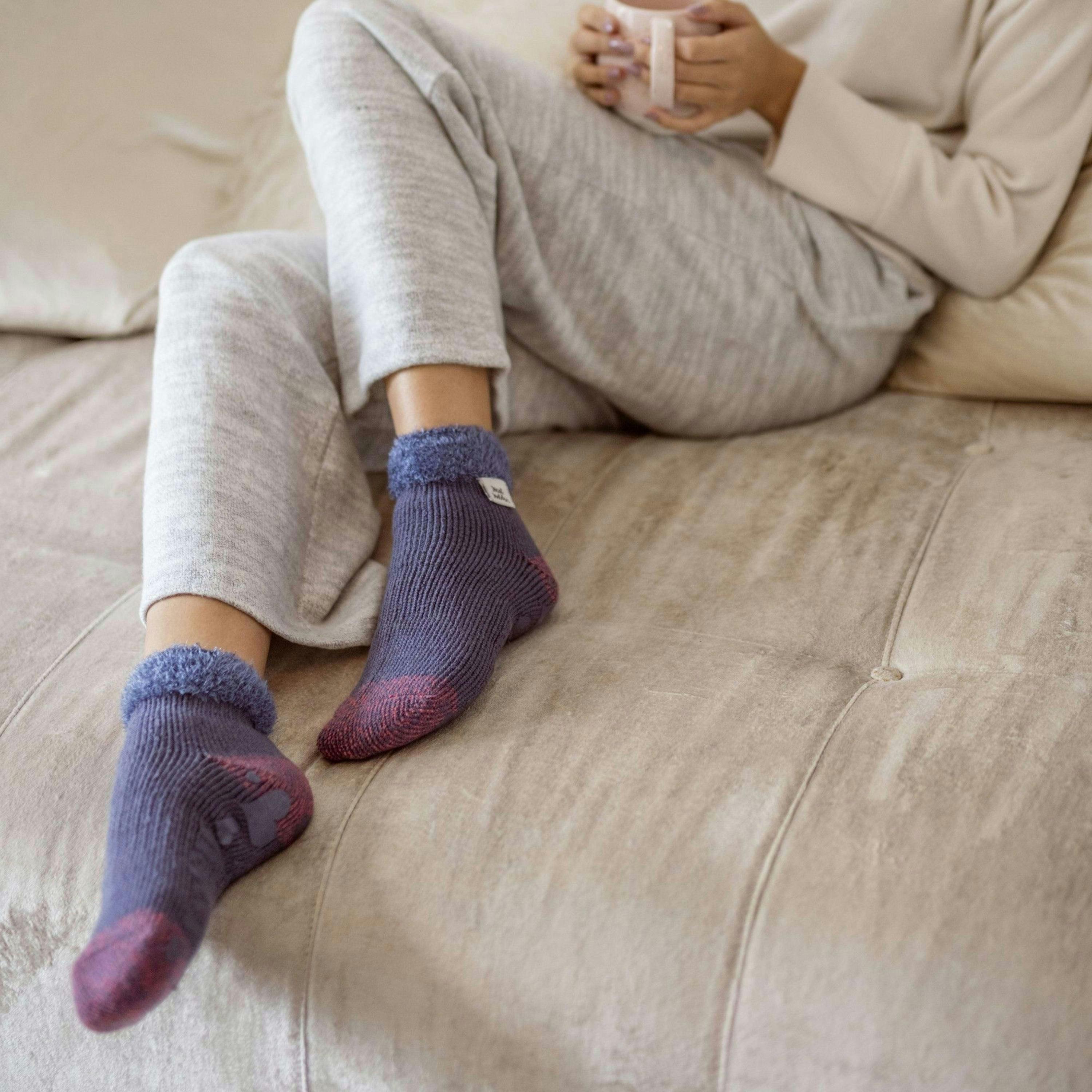 Ladies 3 Pair Multipack Fluffy Fleece Slipper Bed Socks with Non Slip Grips , view 4 of 5