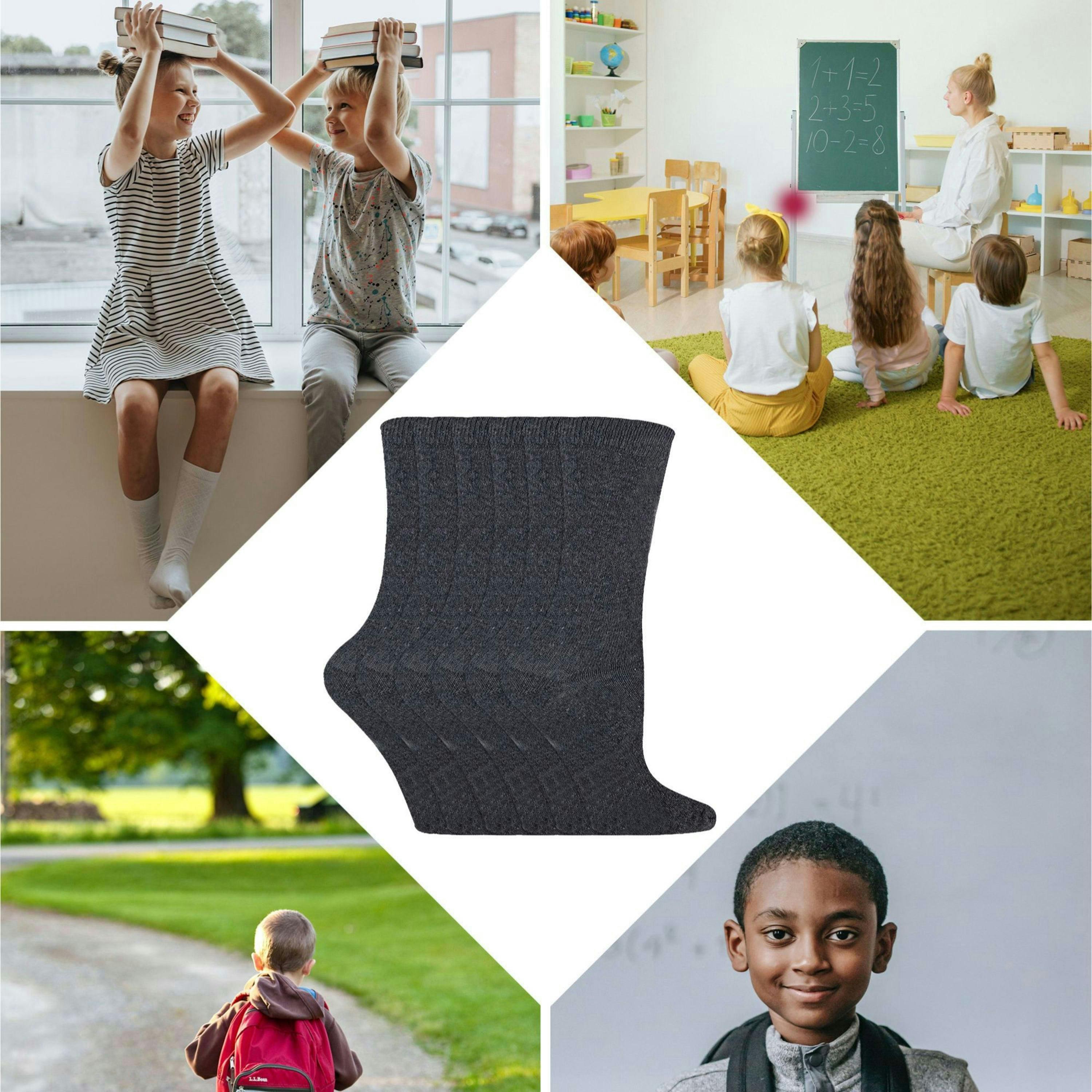 12 Pair Kids Breathable Bamboo Plain Socks for School , view 3 of 5