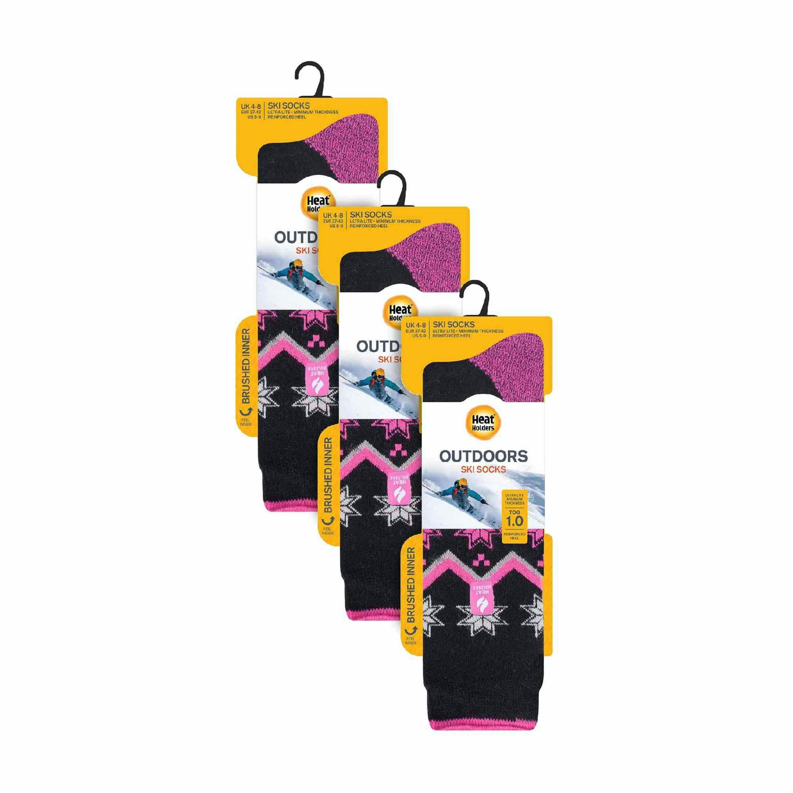3 Pack Ladies Patterned Lightweight Thin 1.0 TOG Thermal Knee High Ski Socks , view 2 of 5