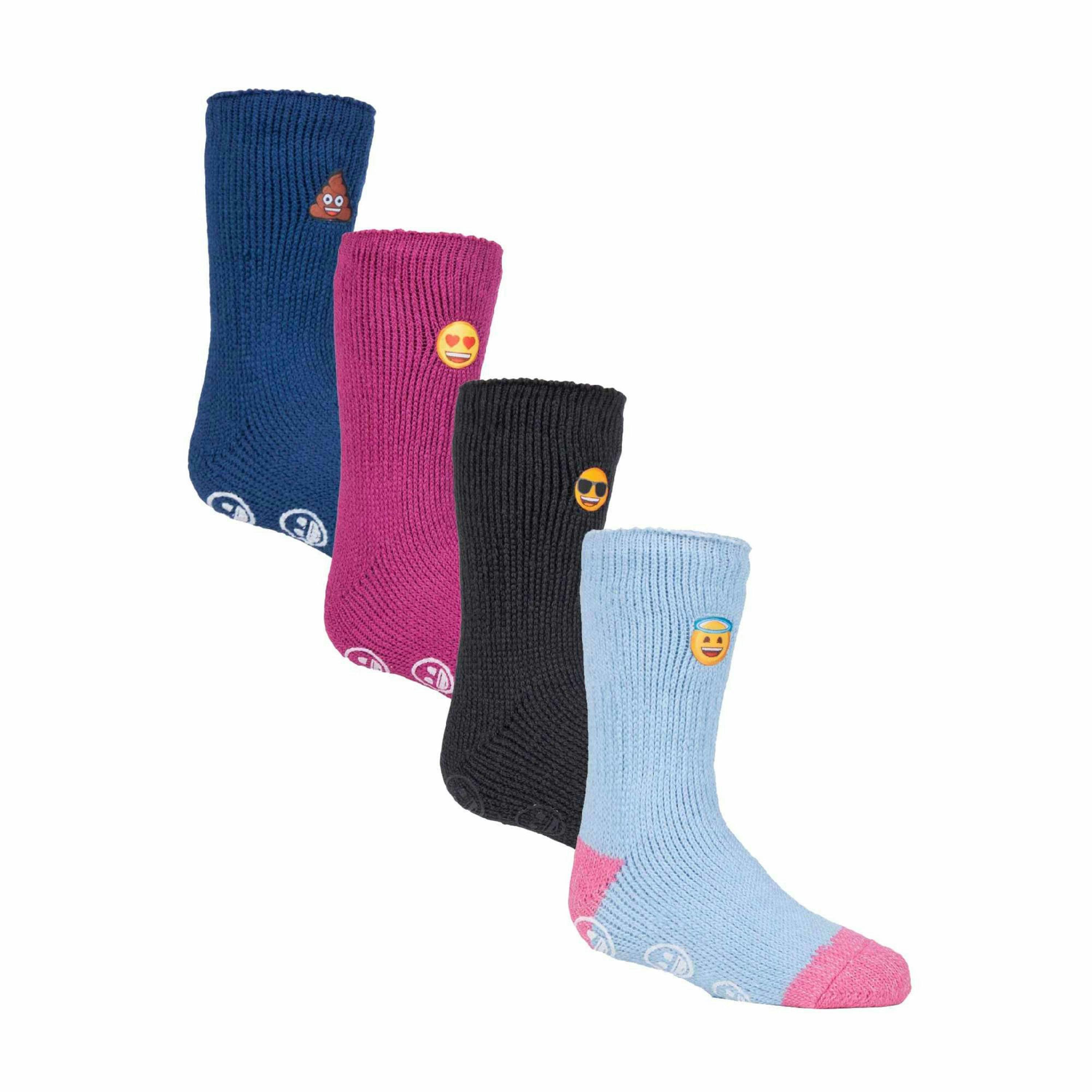 4 Pairs of Kids' Novelty Emoji Thermal Slipper Socks for Cosy Comfort , view 1 of 4