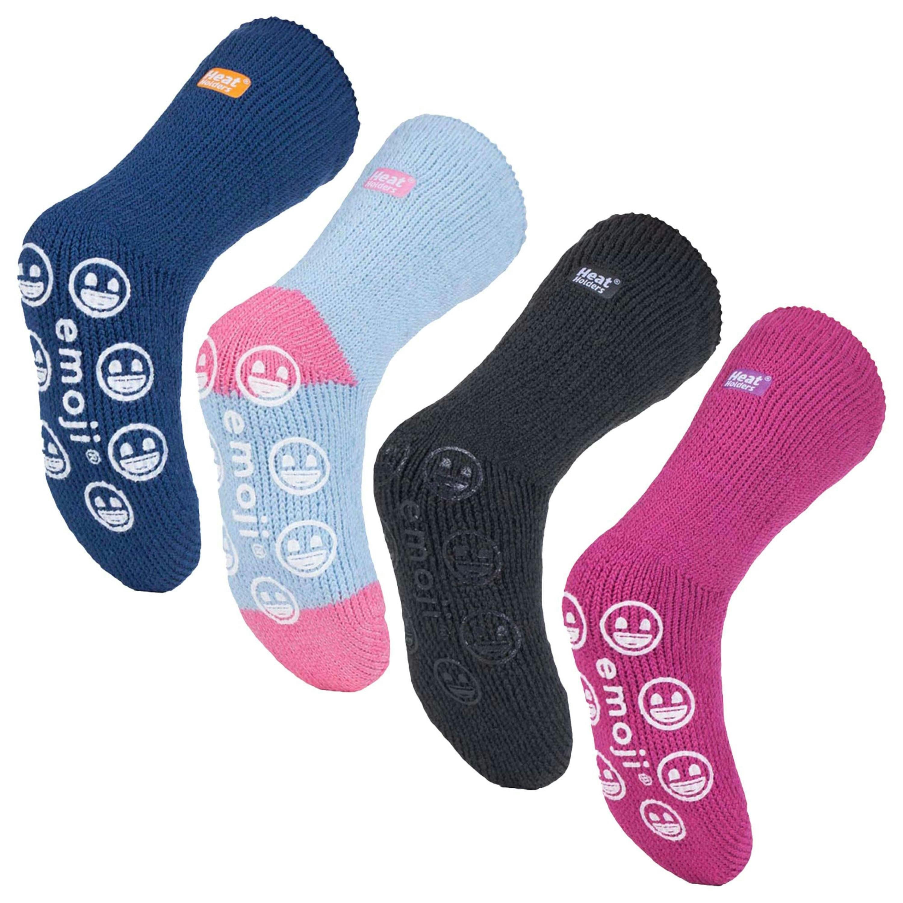 4 Pairs of Kids' Novelty Emoji Thermal Slipper Socks for Cosy Comfort , view 3 of 4
