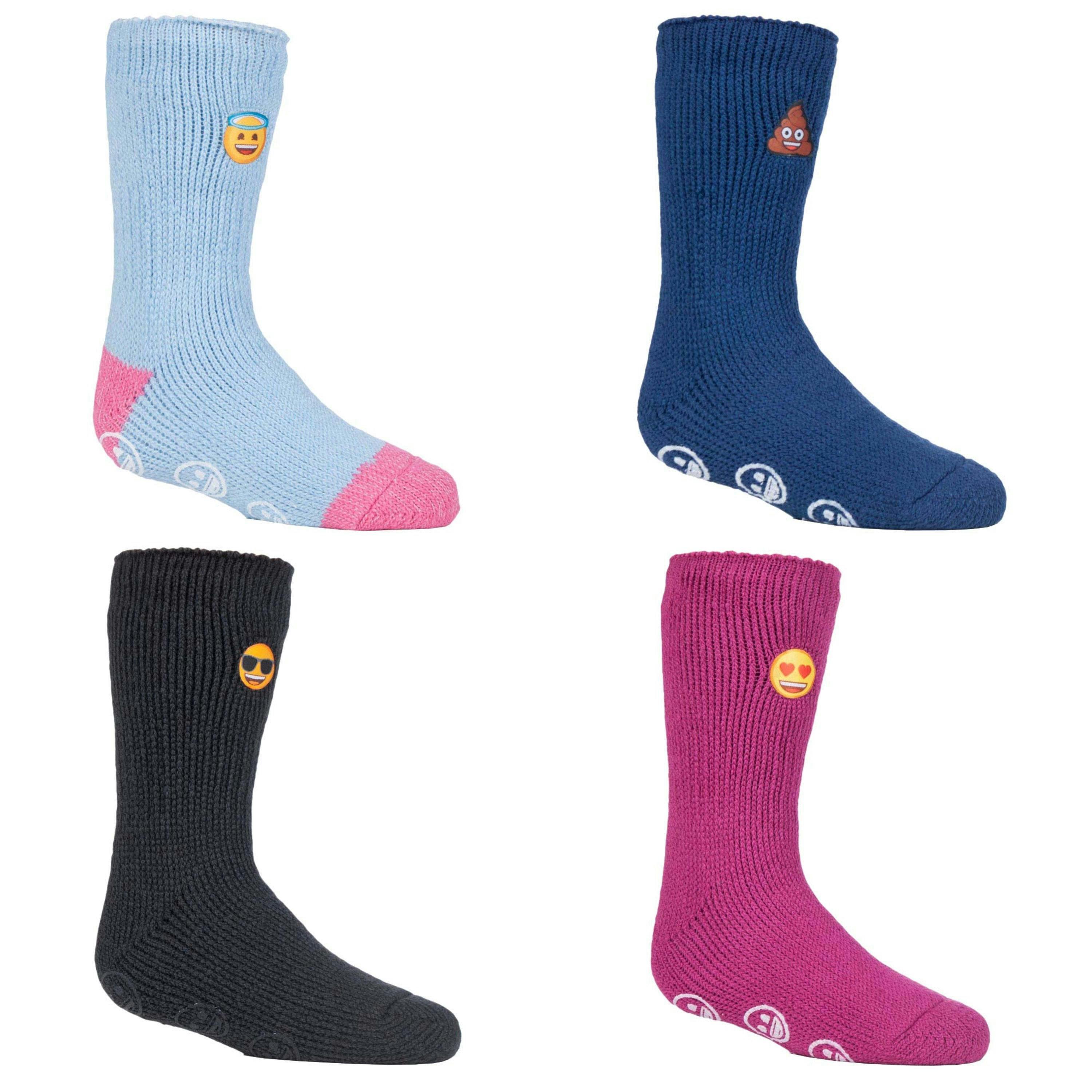4 Pairs of Kids' Novelty Emoji Thermal Slipper Socks for Cosy Comfort , view 4 of 4
