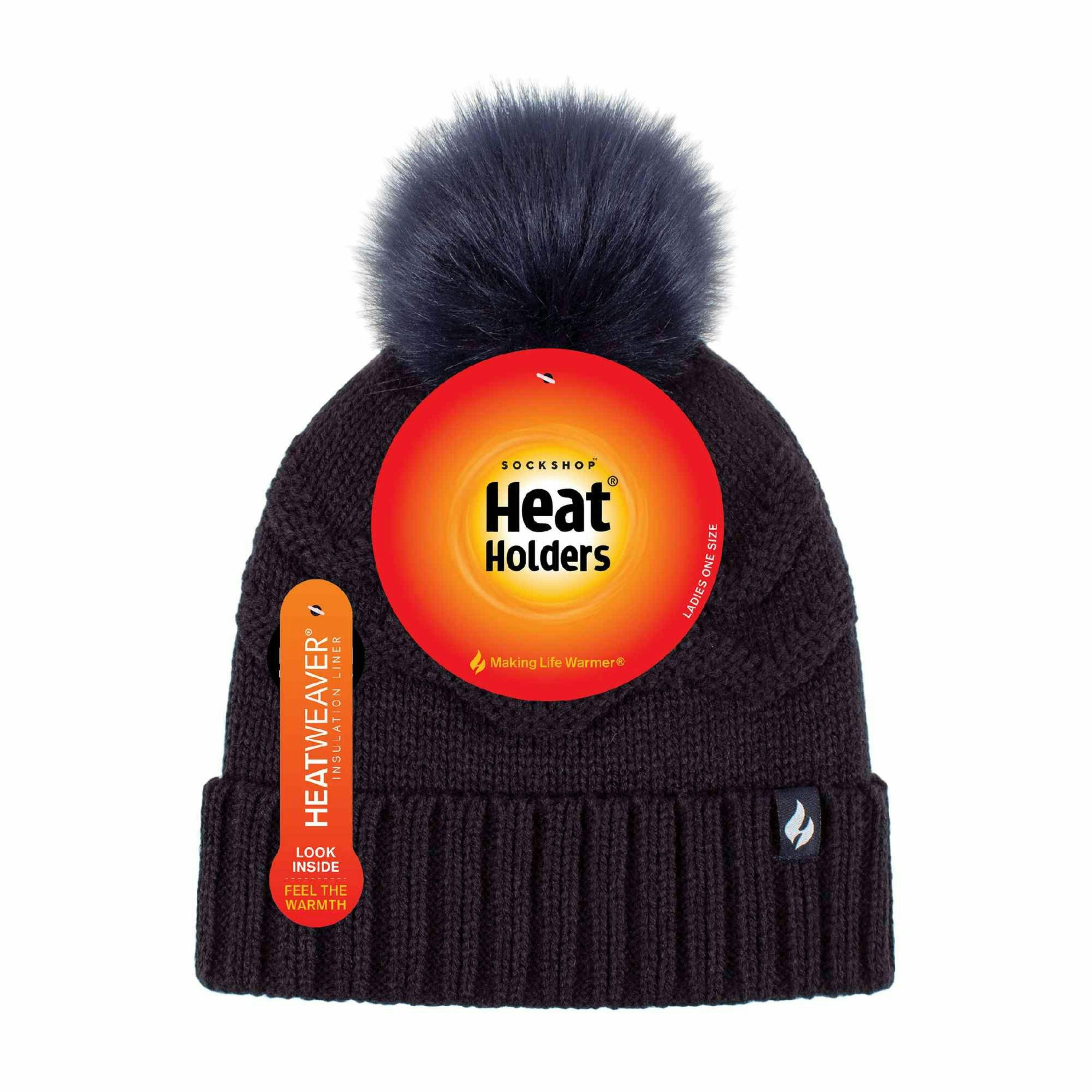 Ladies Zig Zag Turnover Thermal Pom Pom Hat for Winter , view 2 of 5