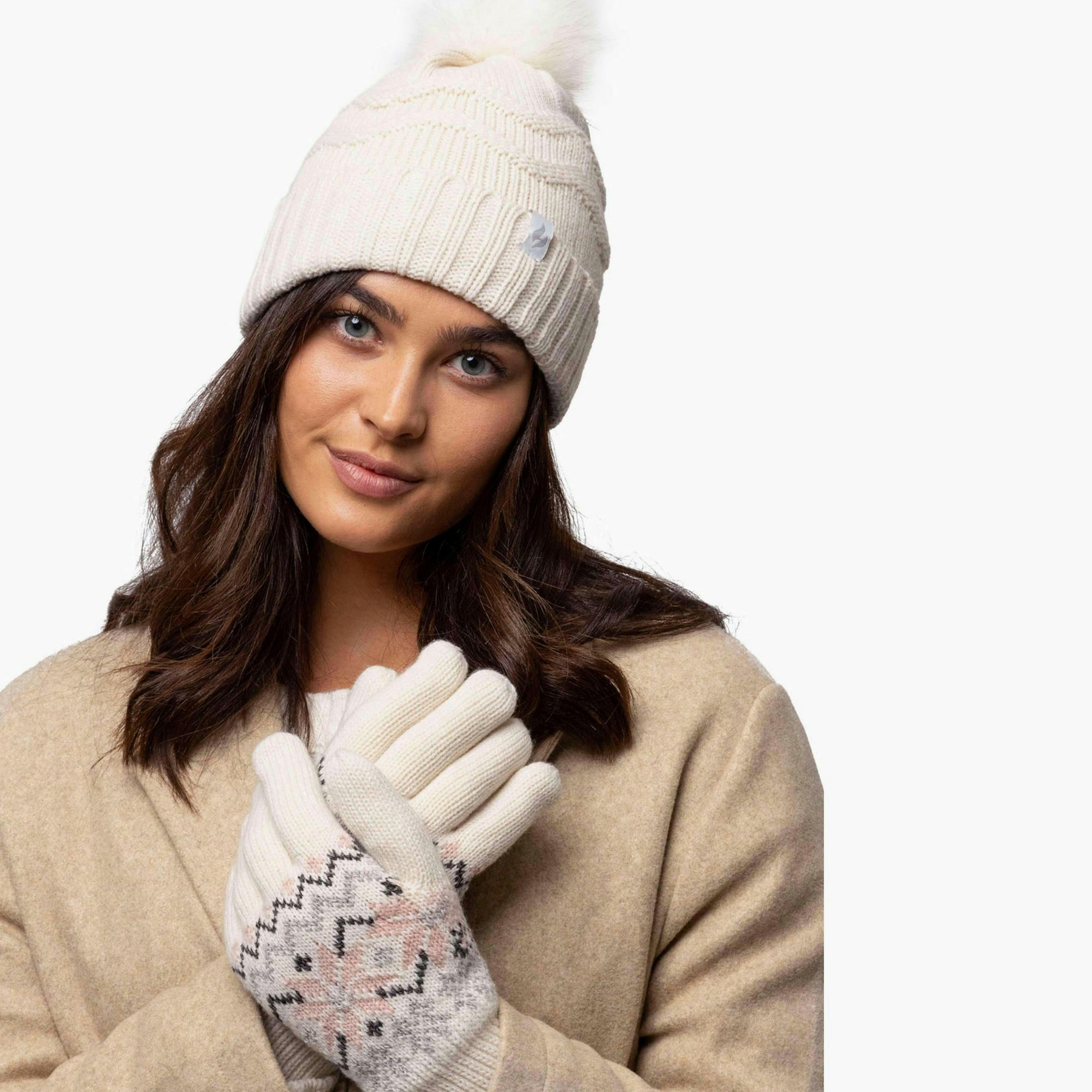 Ladies Zig Zag Turnover Thermal Pom Pom Hat for Winter , view 3 of 5